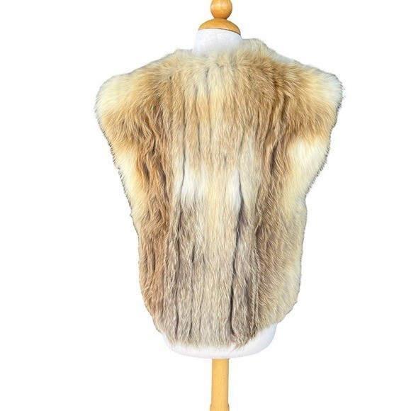 VTG Golden Fox Fur Vest Fluffy Soft Satin Lined Made in Hong Kong Medium NICE