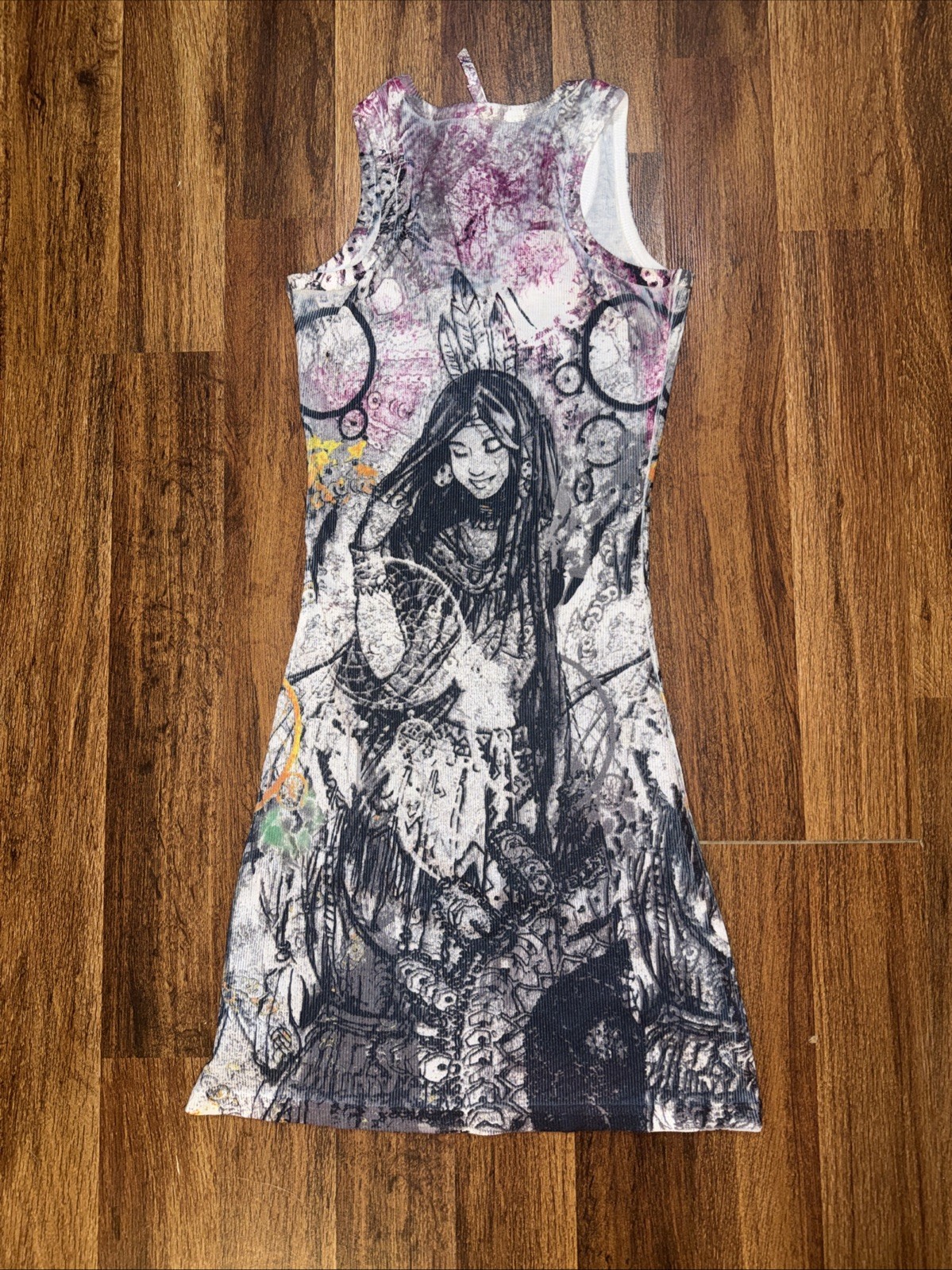 Custom ChristinaLove V-neck dress, vintage y2k native American airbrushed 70 OBO