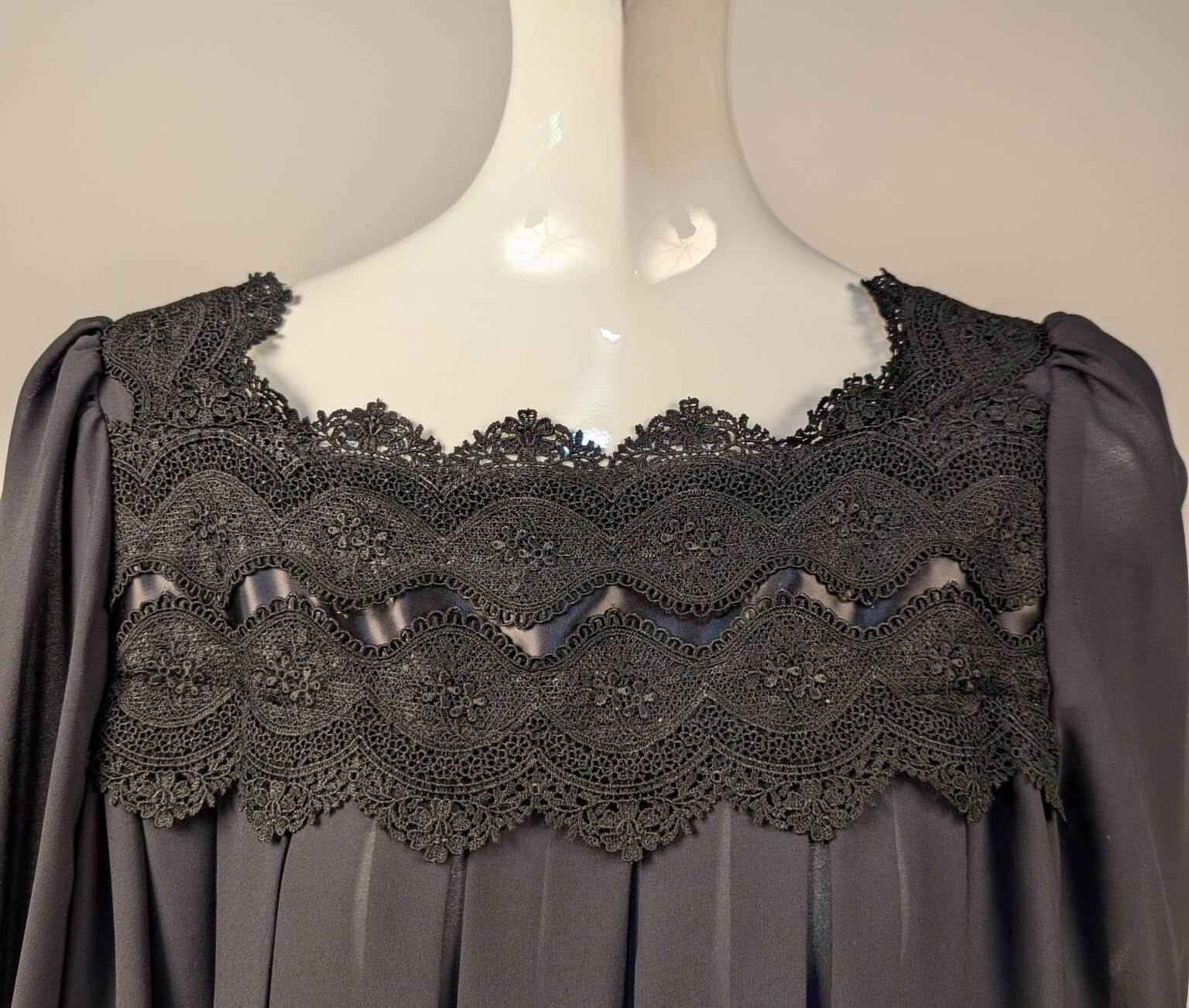 VINTAGE 1980’S OVERSIZED SHEER BLACK DRESS W FULL SLEEVES + NIEMAN MARCUS LABEL