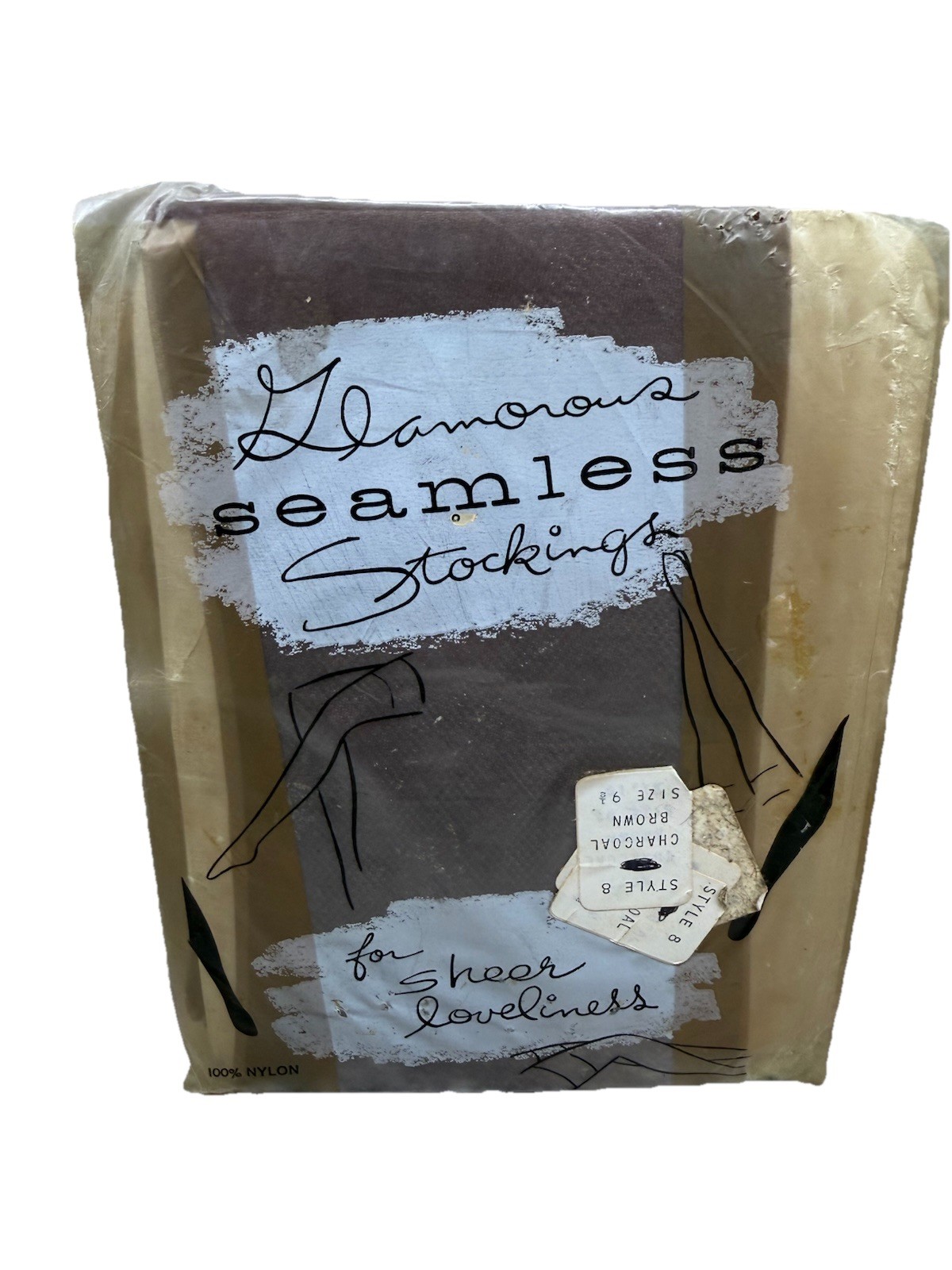 Vintage Glamorous Seamless Stockings Size 9 1/2 Charcoal Brown 100% Nylon