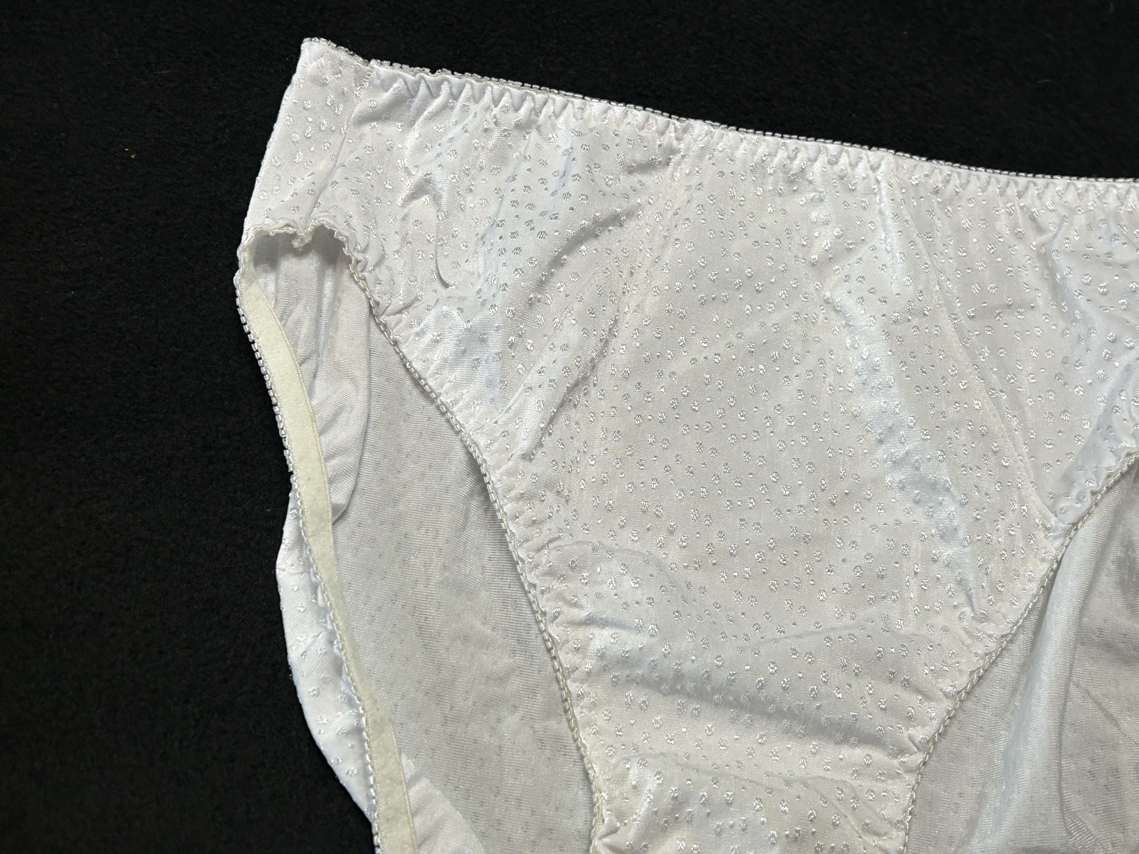Vtg UNBRANDED Satin Embroidered Dots Hi-Leg Sz 8 White Panties #380