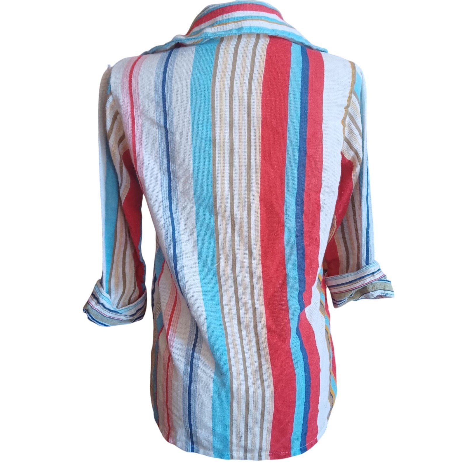 True Vintage Hippy Top Medium Colorful Striped 1970’s Boho Tunic Shirt Pocket