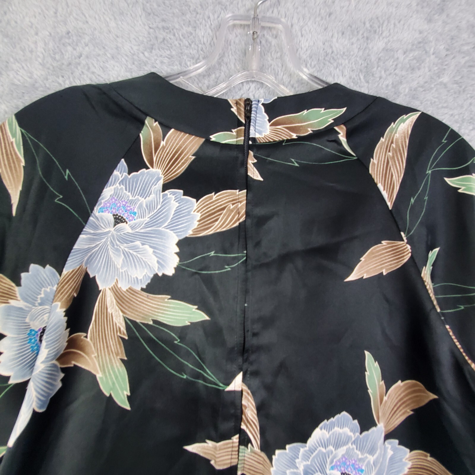 Vtg 60s Nani of Hawaii Dress Sz S M Kimono Shift Floral Vneck Frog Button Satin