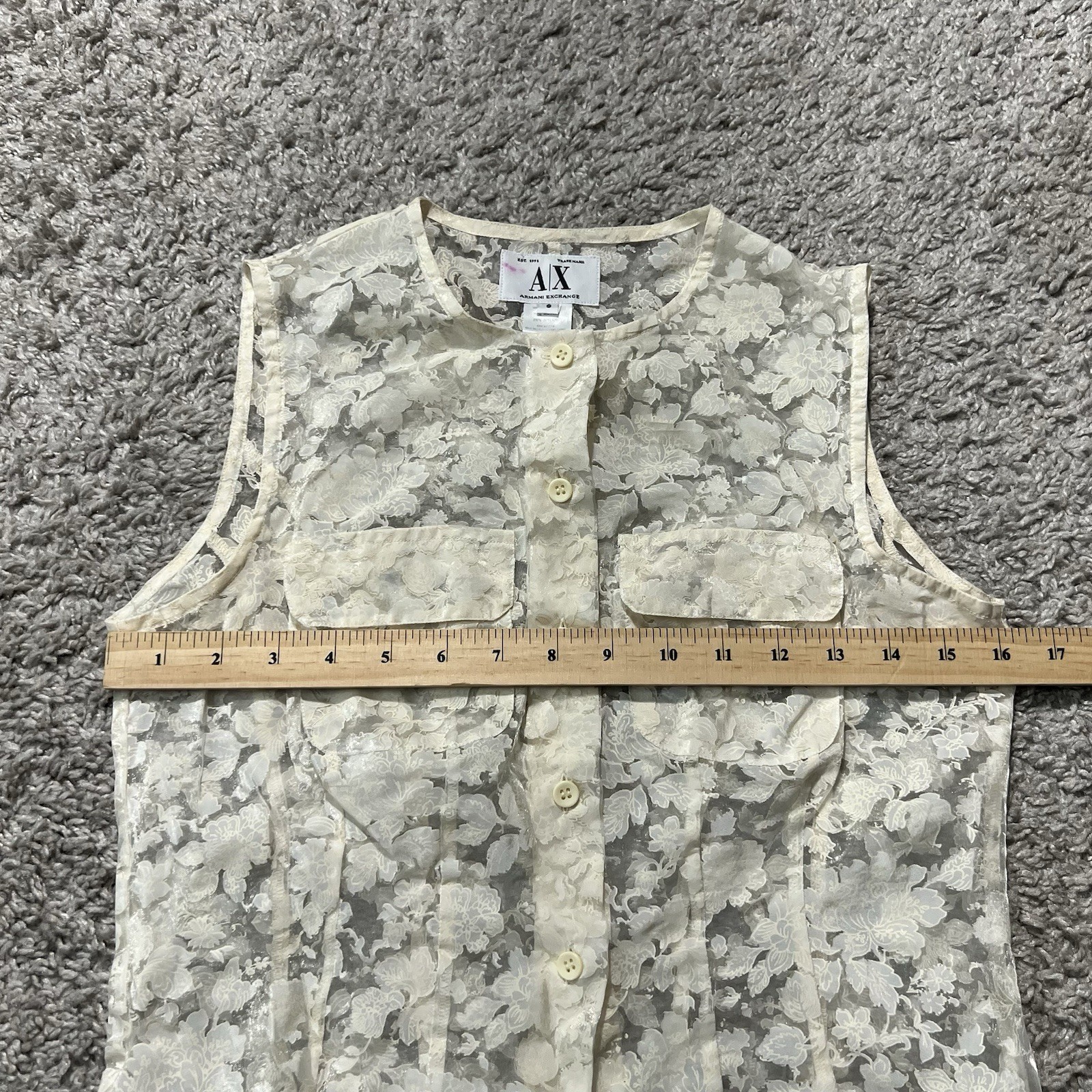 Vintage Armani Exchange Lace Floral Button Tank 90s Made In Italy White Designer