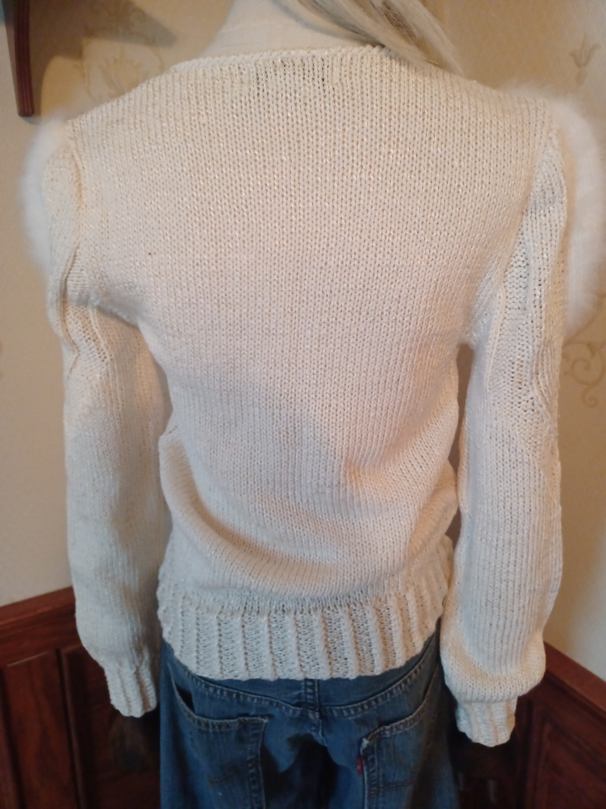 Vintage 1980s Hand-knit Ivory Angora Soft-Girl Sweater by Nannell