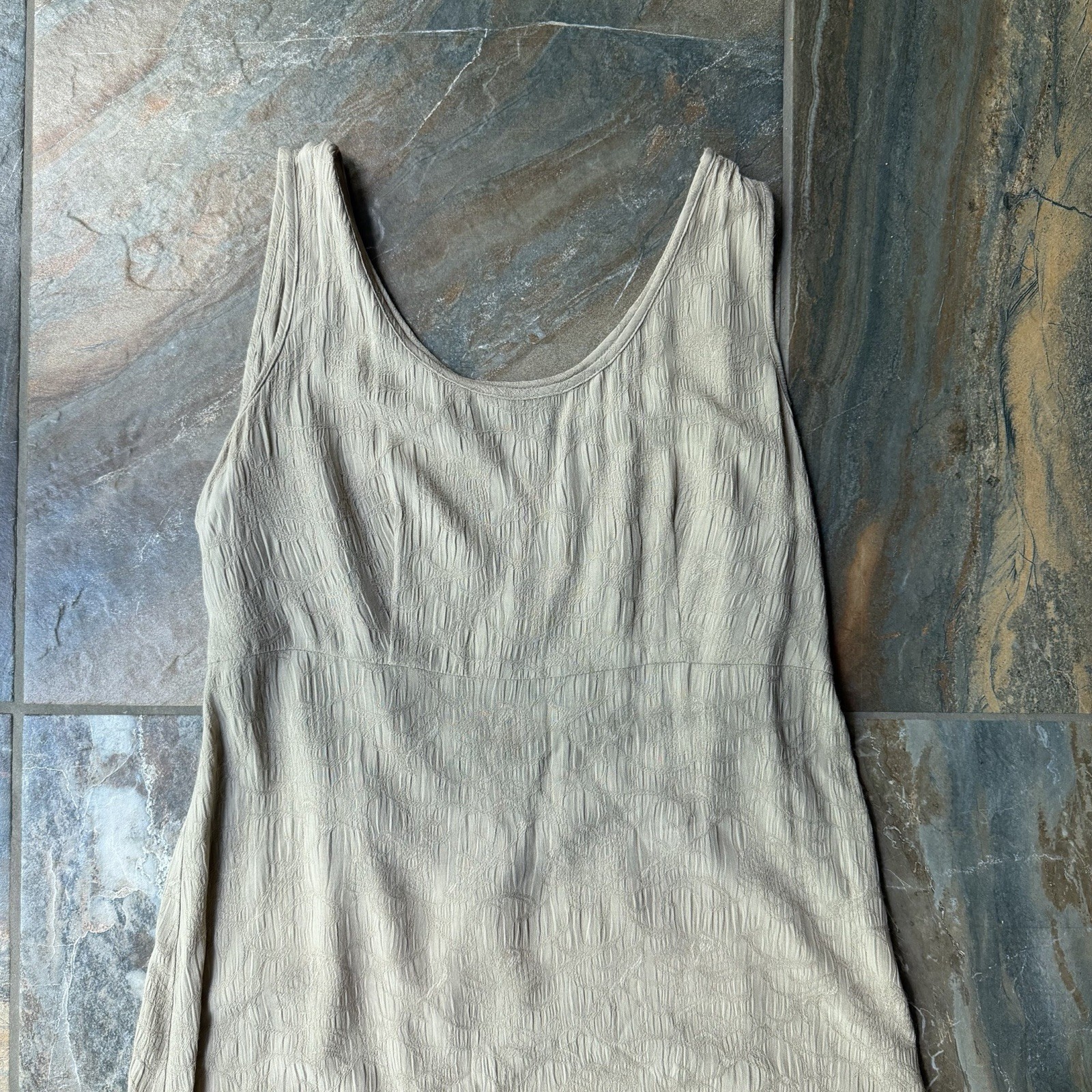 Vintage 90s Molly Malloy Crinkle Texture Dress Shirt Set Beige Neutral Size 12