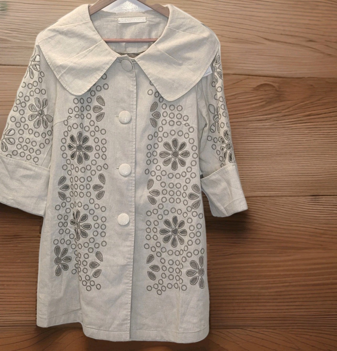 Adele Dallas Orr Medium Linen Embroidered Cutwork Jacket Retro 50s 60s Artisanal