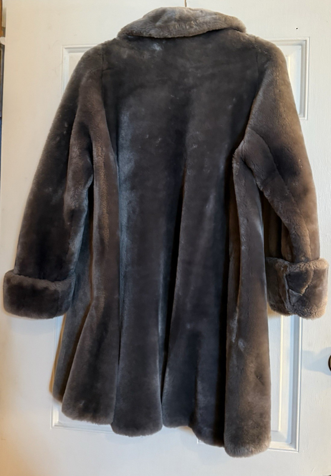 1958-1960 „Fur Label Authority” Grey, Faux Fur, Knee-Length Winter Coat