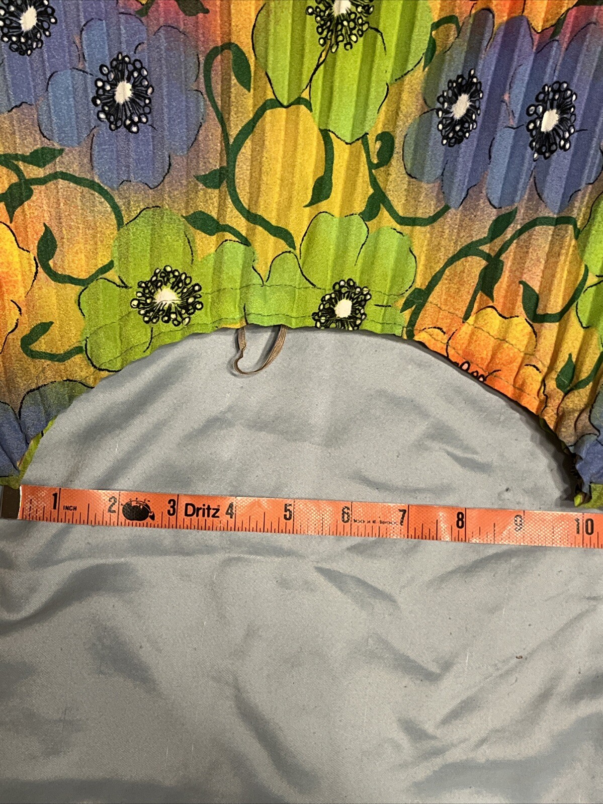 Vintage 70’s Greencastle Accordion Pleated Green Orange Floral Blouse Tropical