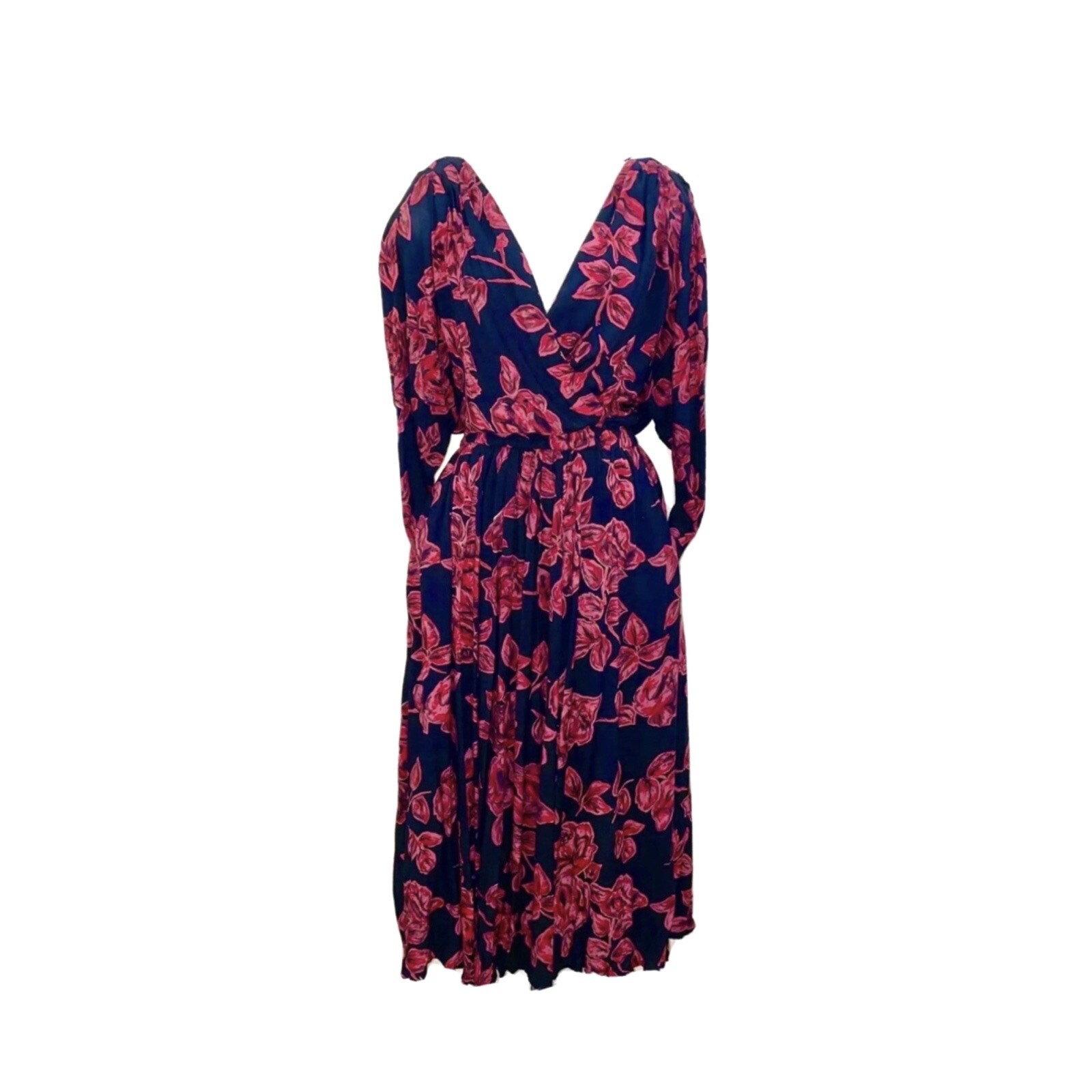 Vintage 80s V Neck Red/Black Floral Dress Size S/M Dark Romantic Whimsigoth Boho