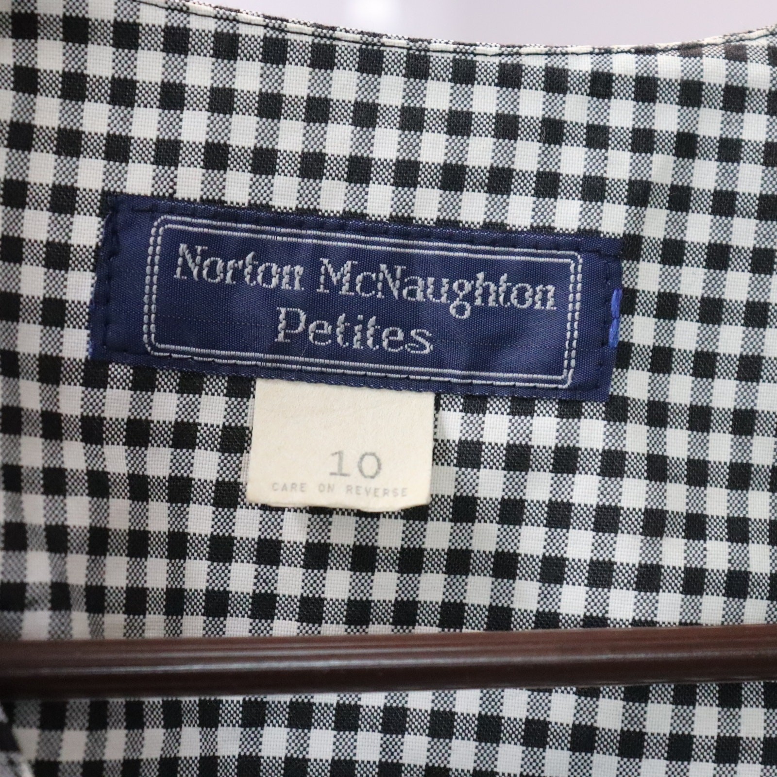NWT Vintage Norton McNaughton Petites Gingham Blouse Size 10P Black White Check