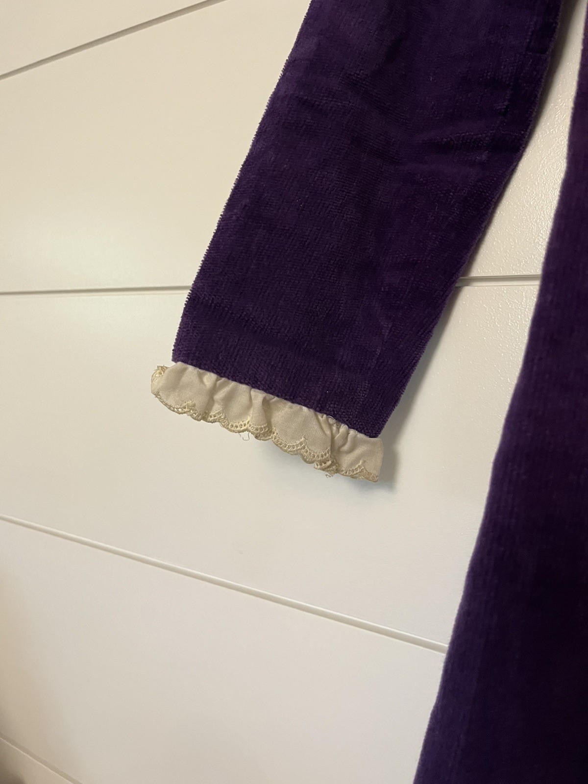 Vintage Handcrafted Purple Velvet Shift Dress Lace Mod Retro 60s 70s