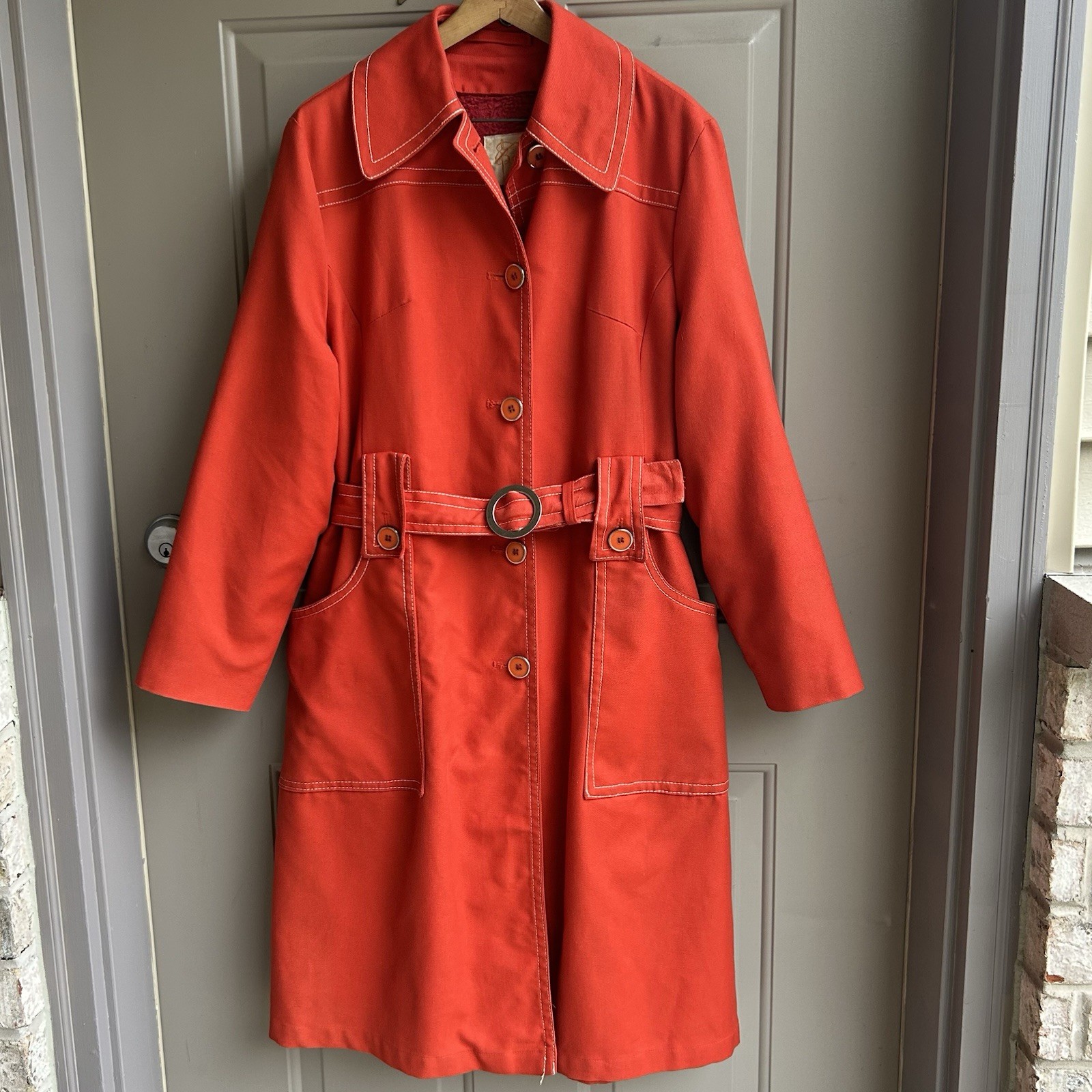 Vintage 60s/70s Bertram Orange Trench Coat Zip-Out Liner Belted Mod All-Weather
