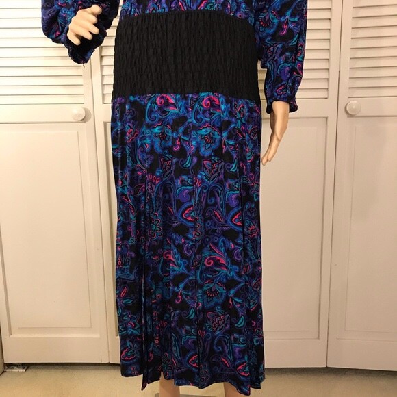 Vintage Diane Freis Multi-color Midi Floral Paisley Silk Dress Size 8/10 Medium