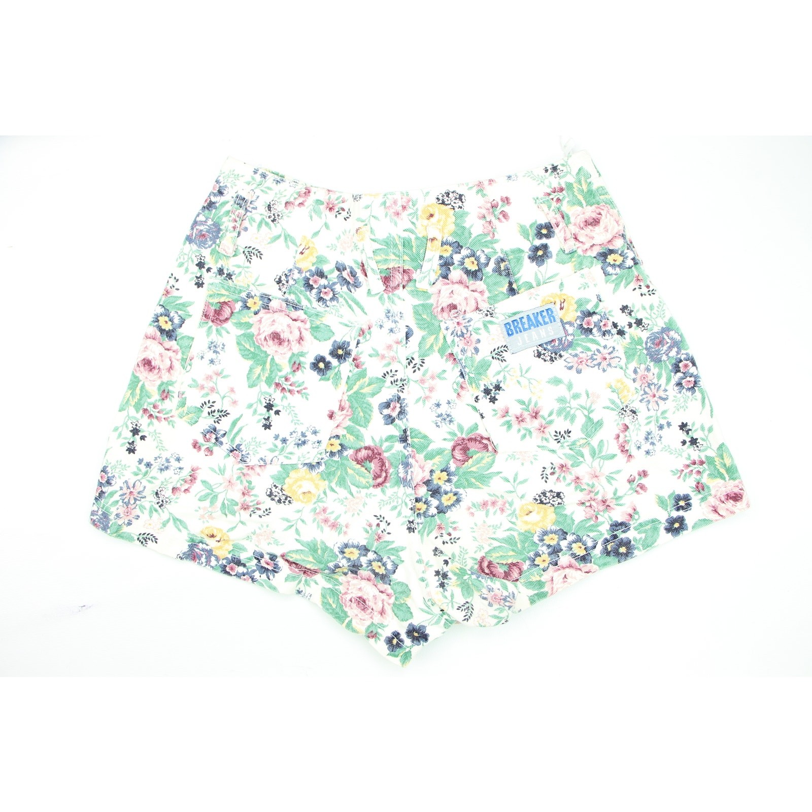 Vintage Breaker Floral All Over Print Festival High Waist Denim Jean Shorts 27
