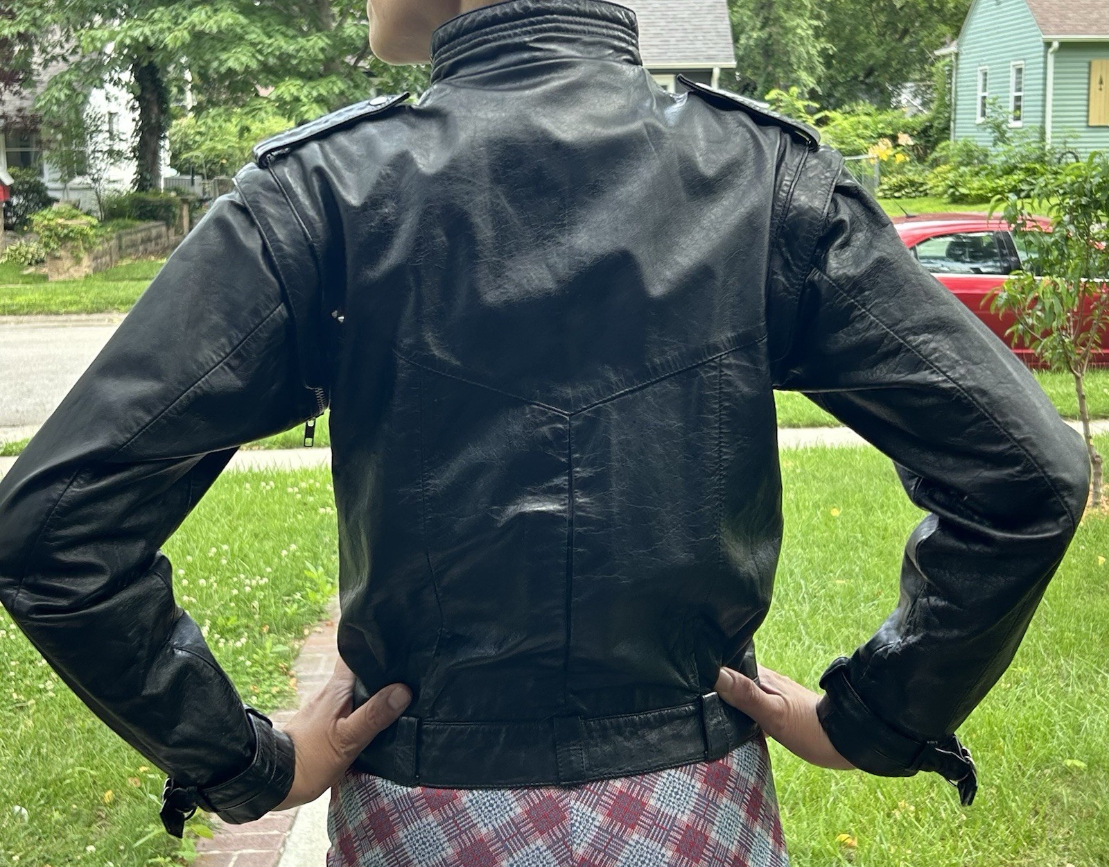 Vintage 80s Black Leather Jacket Small Detachable Sleeves Studs Punk Grunge Moto