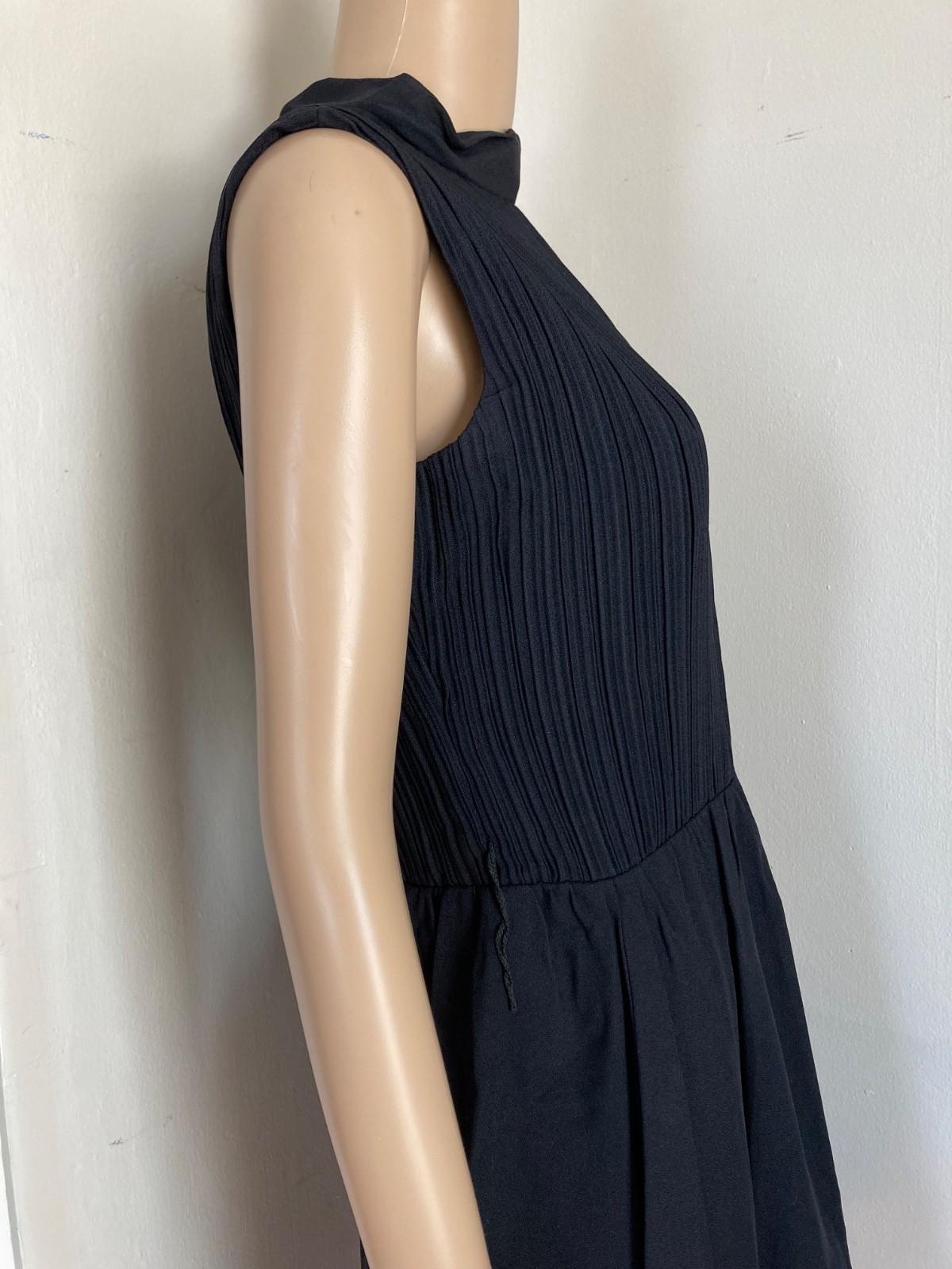 Vintage 60s Mod GoGo Cocktail Party Black Pleated Mini Dress Size Small/XS