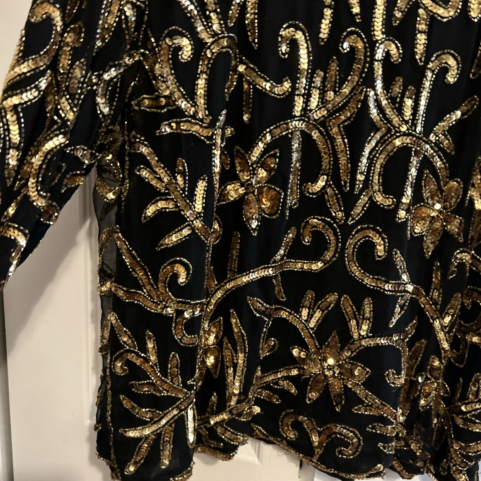 Vintage 1970s Jean For Joseph Le Bon Black/Gold Sequence Top Size XL