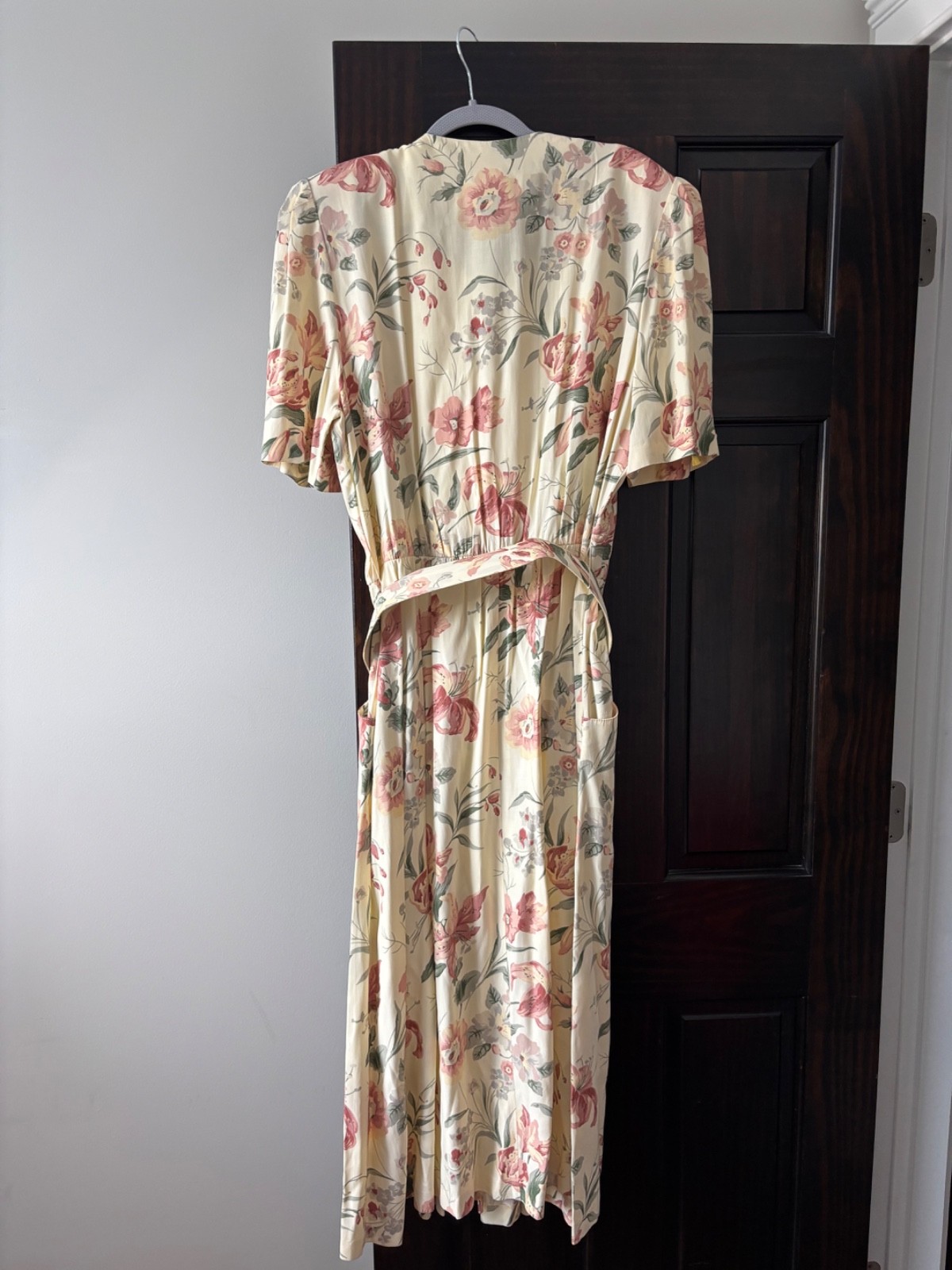 Vintage S.J. Fashions Womens Floral Maxi Dress Belted Pockets Made In USA