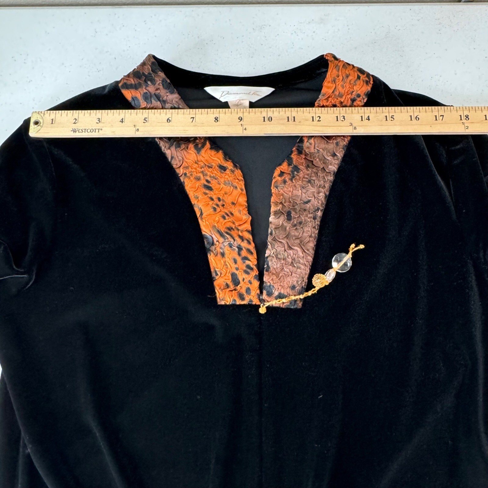Diamond Tea Black Orange Velvet Long Robe Decorative Trim Whimsygoth Boho Kaftan