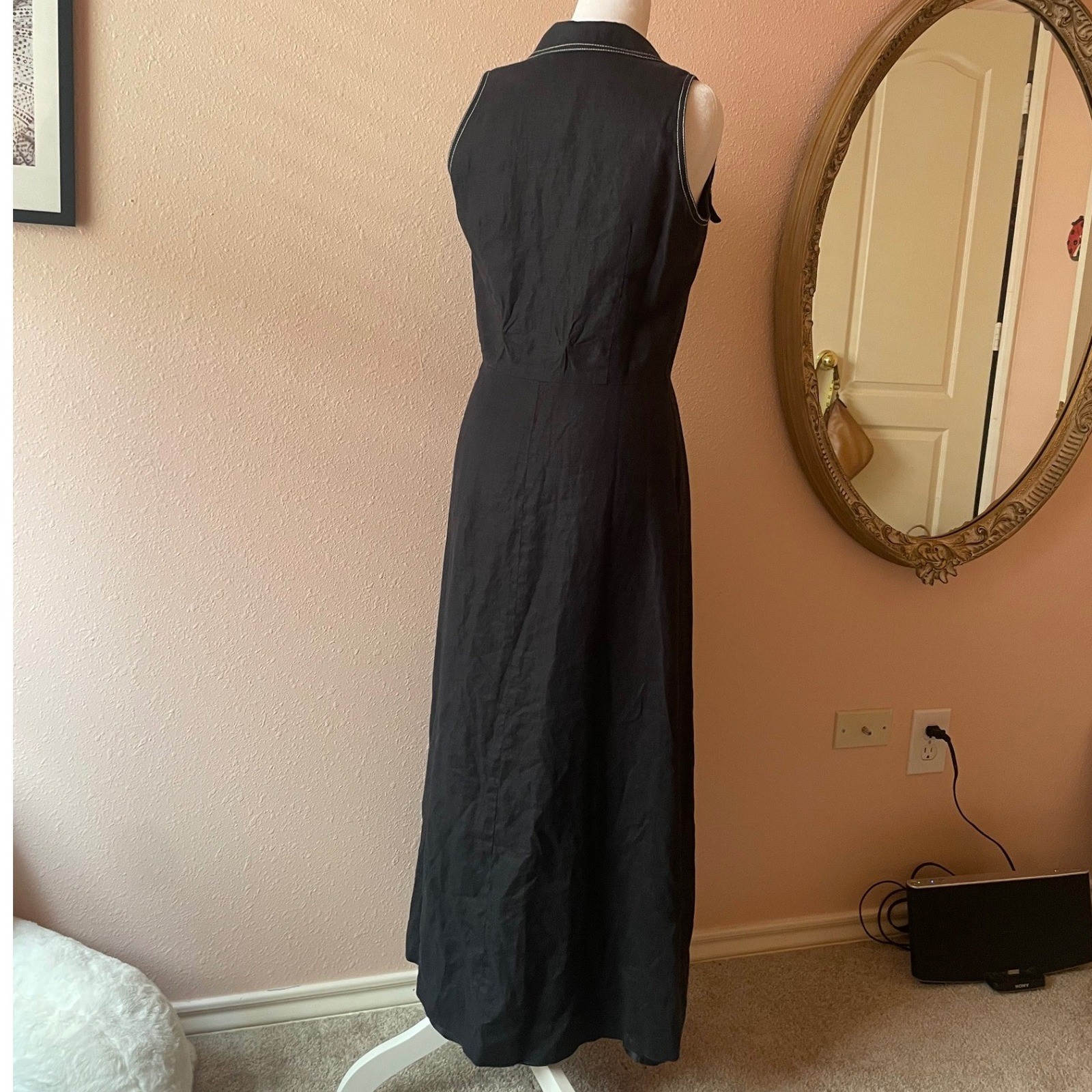 Vintage 90s Chic Linen Maxi Day Dress