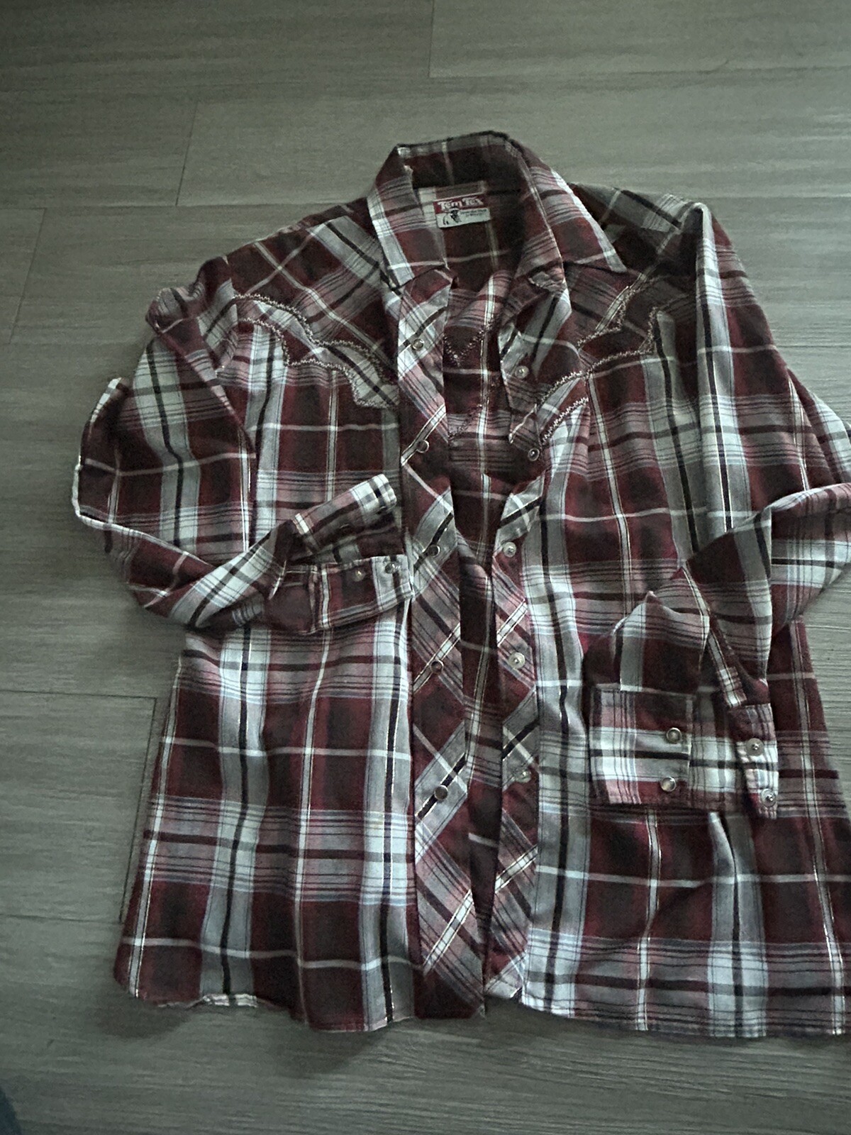 VTG 60’s TEM TEX Western Wear Plaid Cowboy Shirt Pearl Snap Buttons size 15/16