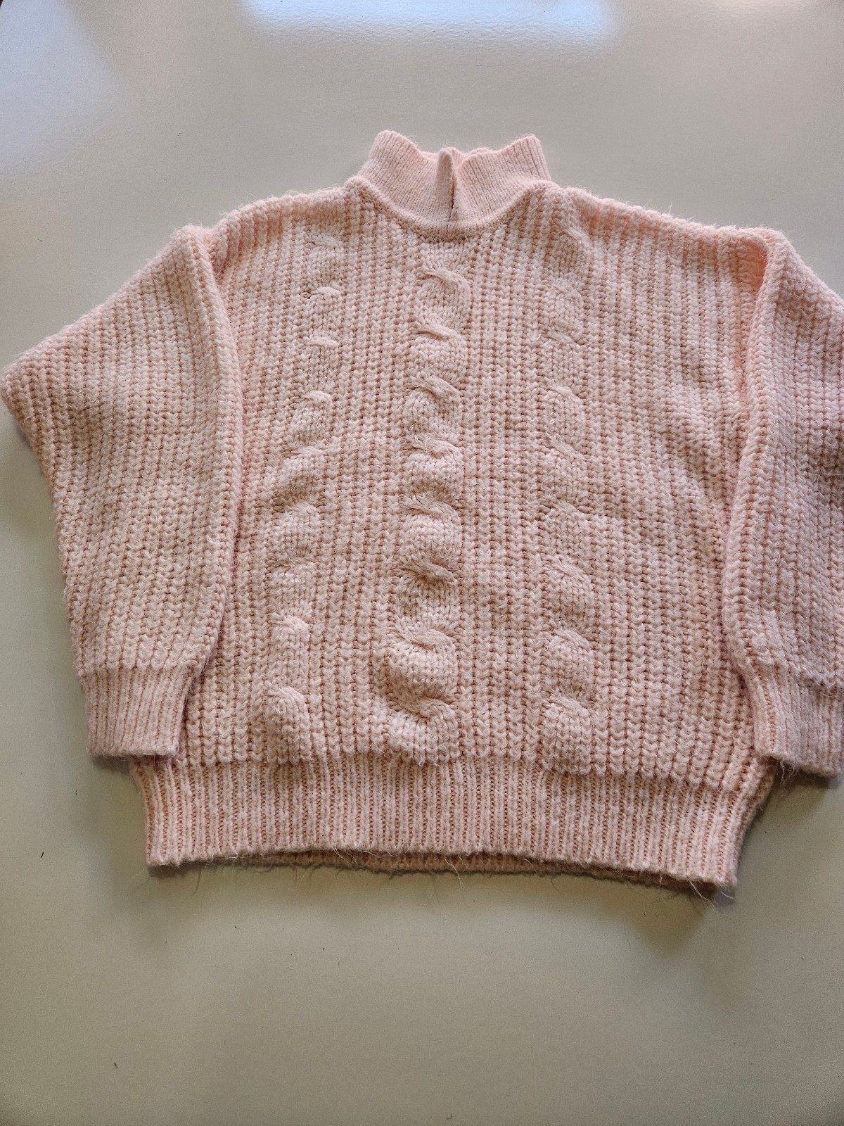Vintage 80s Tarazzia Pink Cable Knit Sweater Acrylic Fuzzy Look Chunky Knit Med.