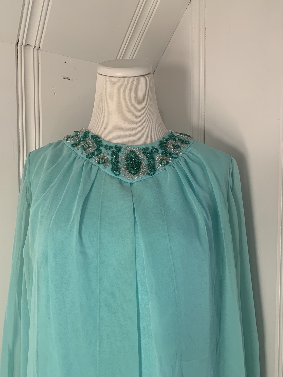 Vintage 1960S Gown It’s An Elgin Dress Teal Beaded Long Boho Chic Retro