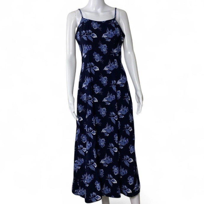 Vintage Jody Of California Whimsigoth Blue Floral Midi Dress 90s Summer Size 7