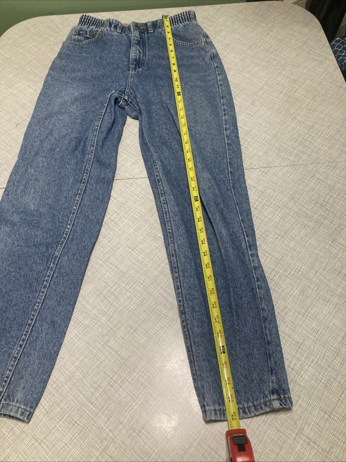 Vtg 80s Lee Jeans Women 8 High Rise Acid Wash Mom Elastic Waist Tapered 350-5944