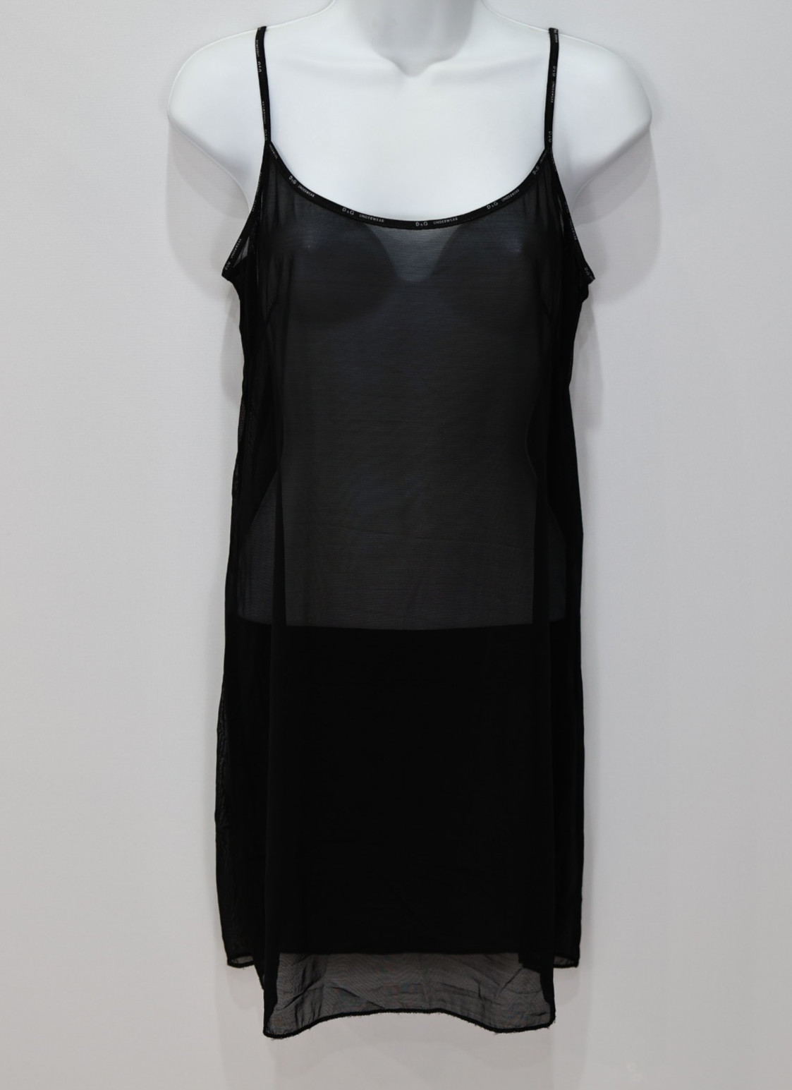 B5 Auth DOLCE & GABANNA Black See Through Y2K Era D&G Logo Nightgown Dress Sz ~4