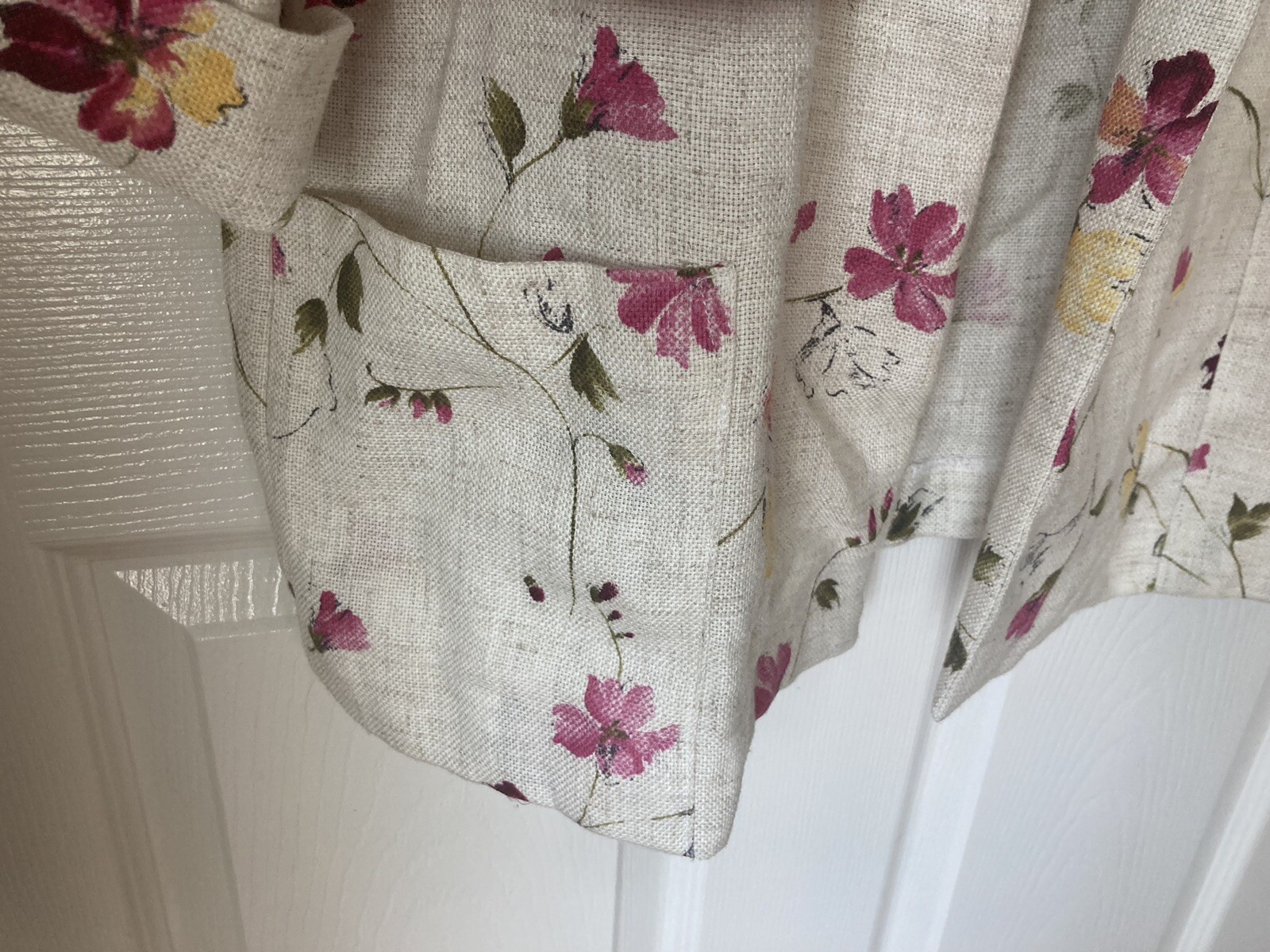 M Scattered Floral Textured Weave Vtg 80s V-neck Pocket Blazer 3/4 Sleeve Jacket
