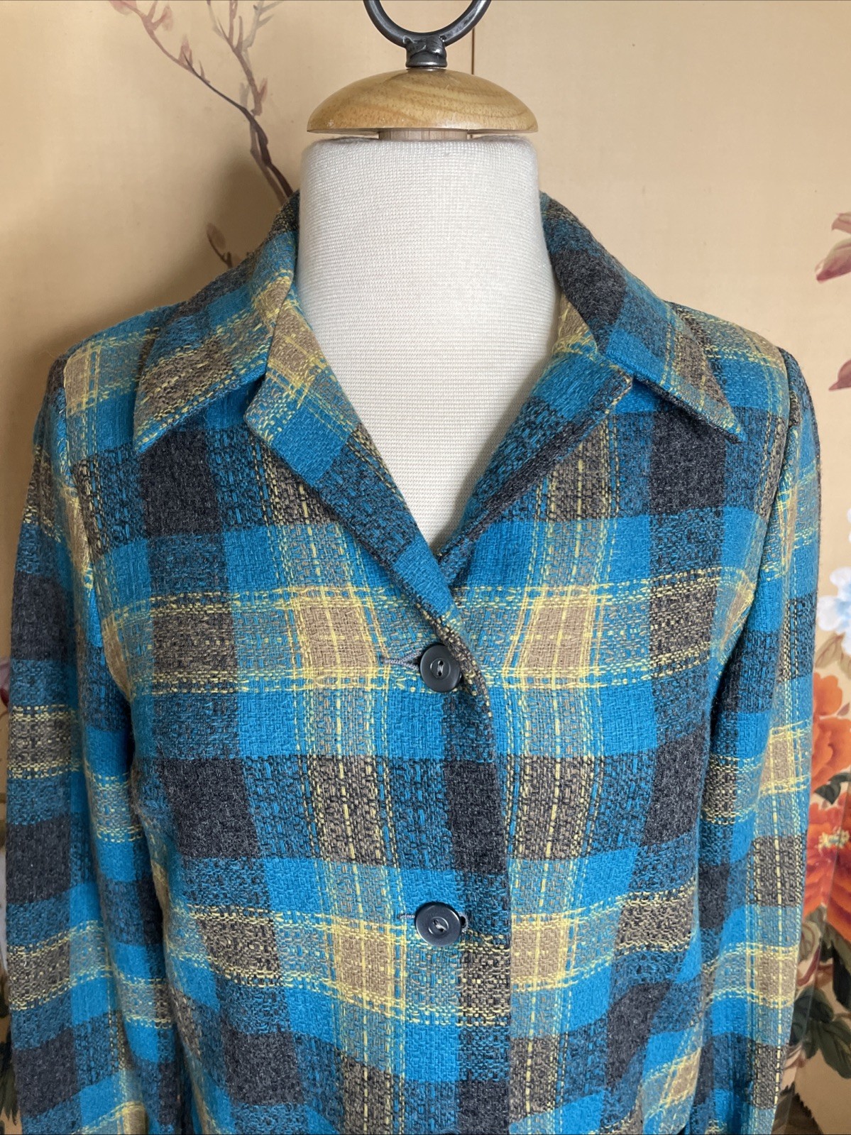 Vintage 1940s Sz S Graff Californiawear Pure Wool Plaid Shirt Jacket Chore Coat