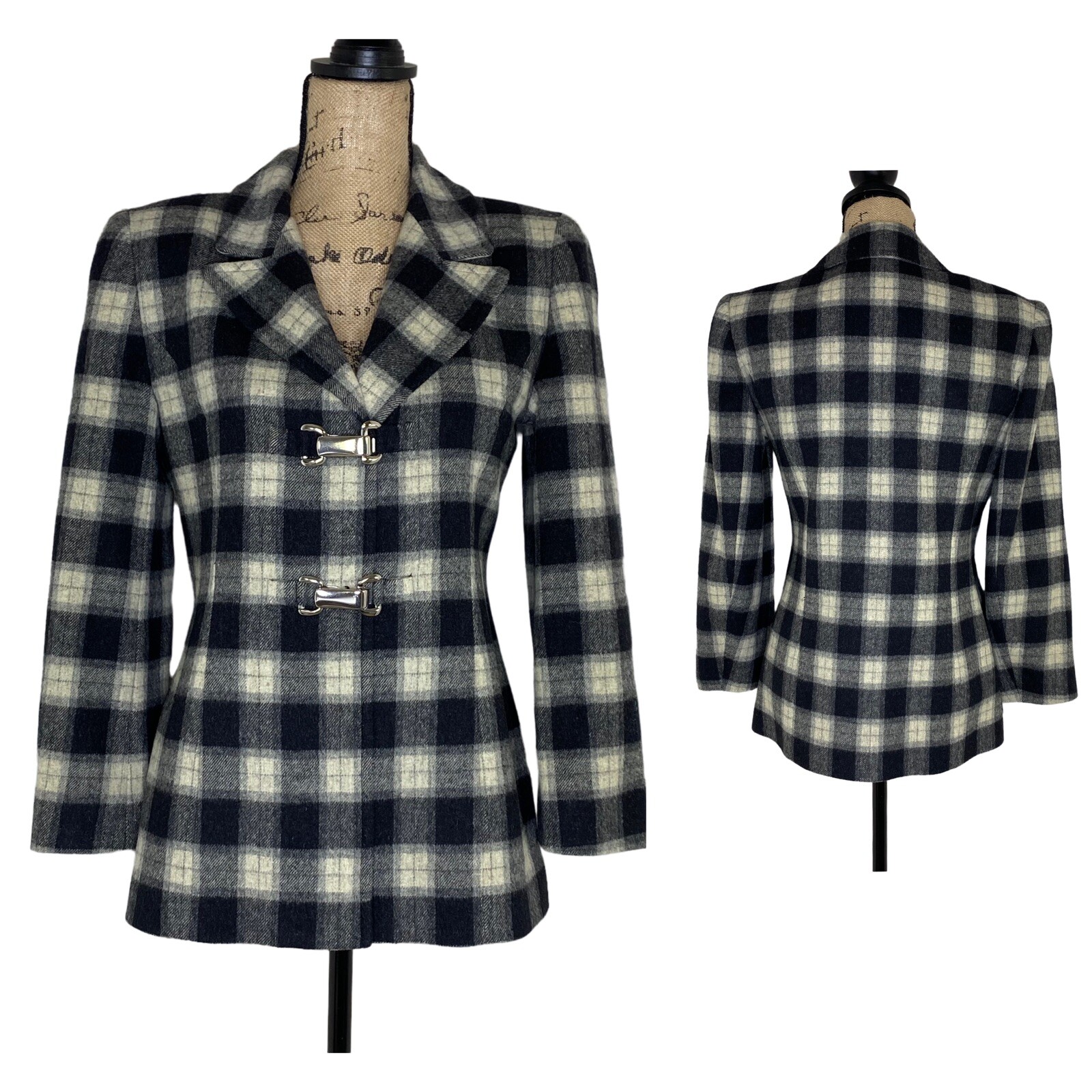 Vtg Carlisle Wool Plaid Blazer Yellow 90s Preppy Clueless Cher Style Toggle Sz 4