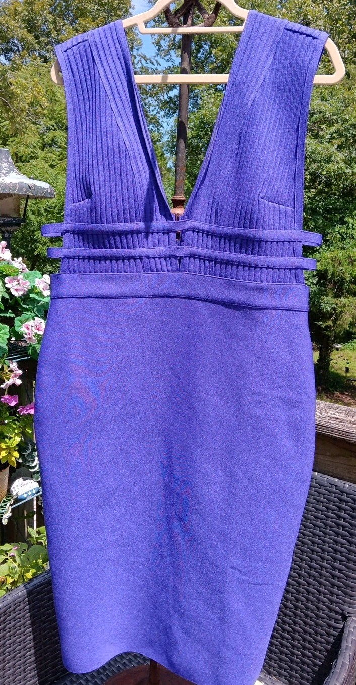 Y2k Bebe XL Body Con Purple Sexy Stretch Plunge Neckline Midi Dress