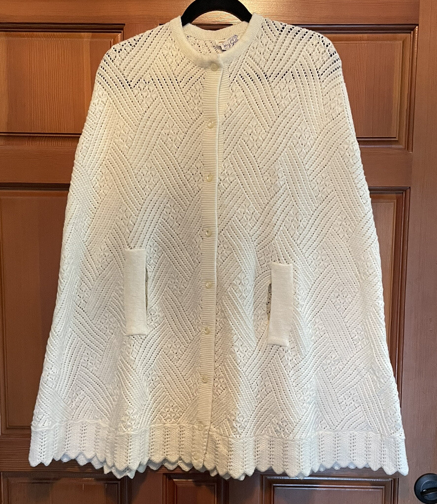 Vintage – 60s SHERRY GALE Cream Turbo Orlon Acrylic Sweater Poncho Cape – OS
