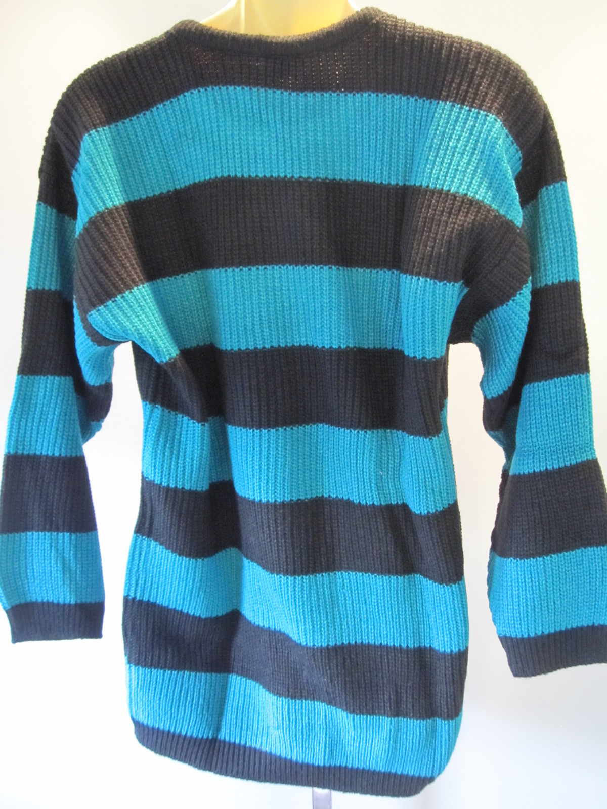 NOS RETRO 80S SWEATER TUNiC TOP 2 TONE EMERALD GREEN BLACK STRiPED VEGAN DiSCO M