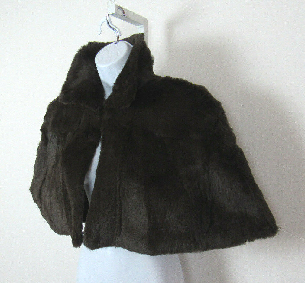 VTG 1990 2000s? NYGARD COLLECTION ANGORA RABBIT FUR CAPE PETITE 10-12 DARK MOCHA