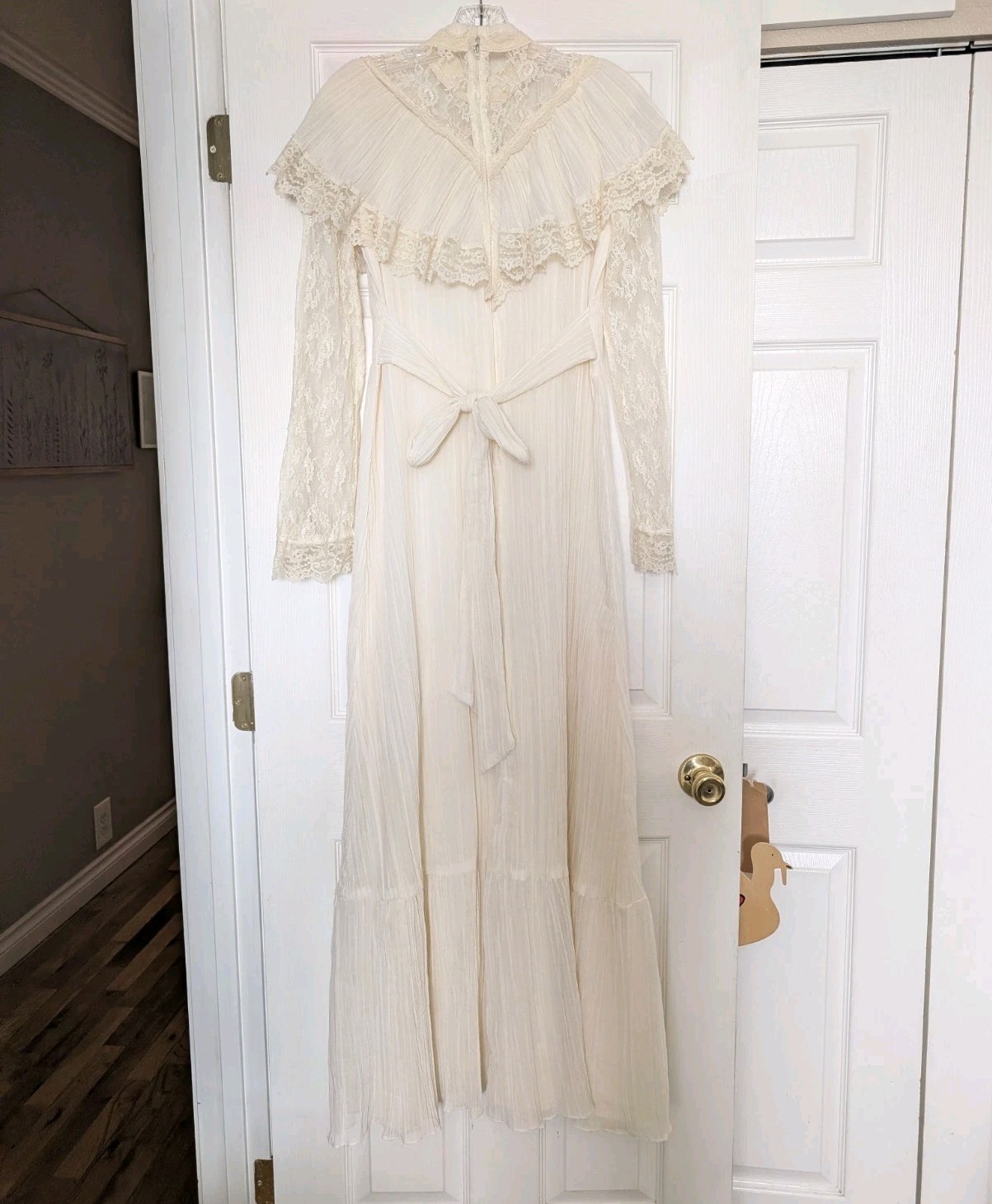 VTG 70s Prairie Maxi Dress Ivory Lace Victorian Revival S Boho Cottagecore Bride
