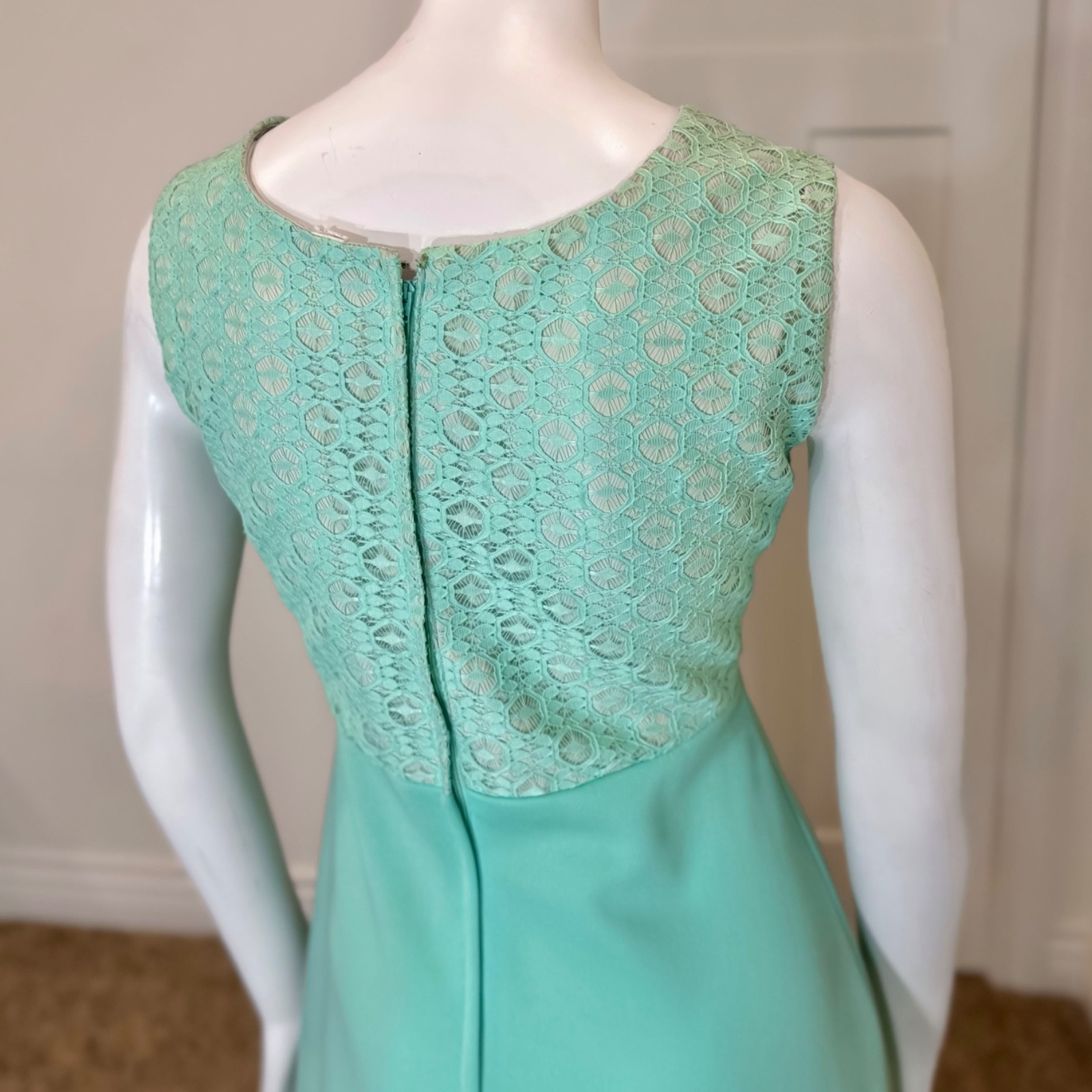 Vintage 70’s LACE MAXI SHIRT JACKET x DRESS SET M MCM Retro Green Suit Evening