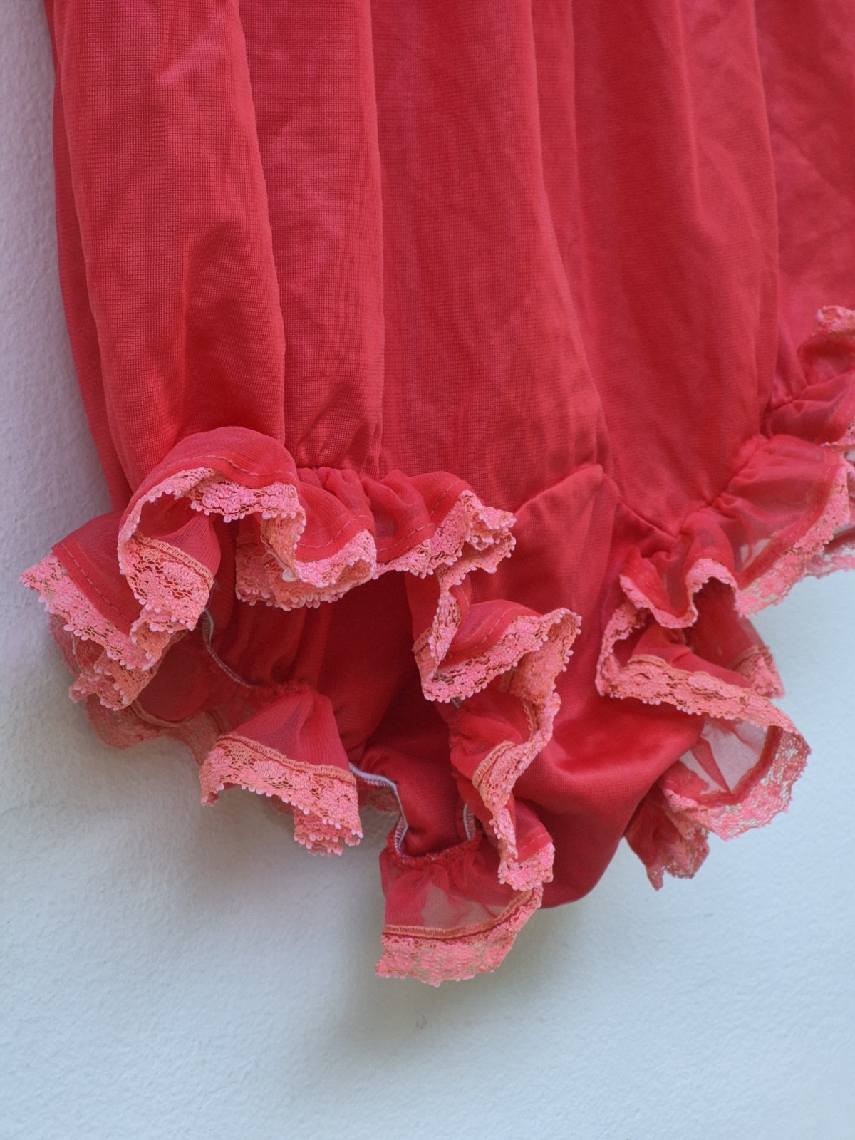 Vintage 70s Jer Marai Red Nylon High Waist Gusset Ruffle Lace Pin Up Panties