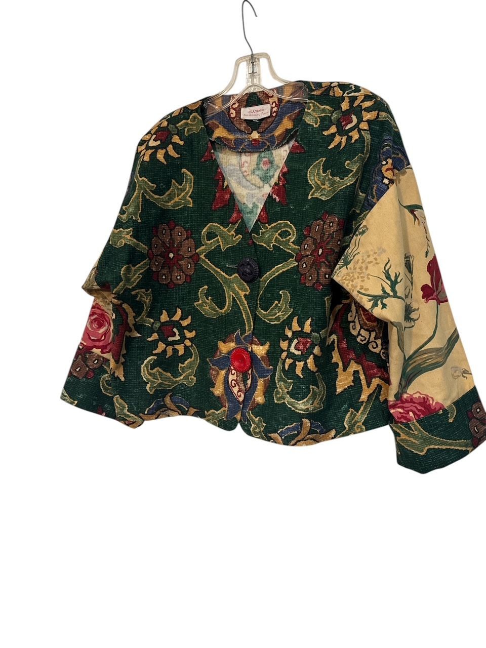 VINTAGE S.A Rose BIG BUTTON CROP FLORAL OVERSIZE JACKET SZ L/XL