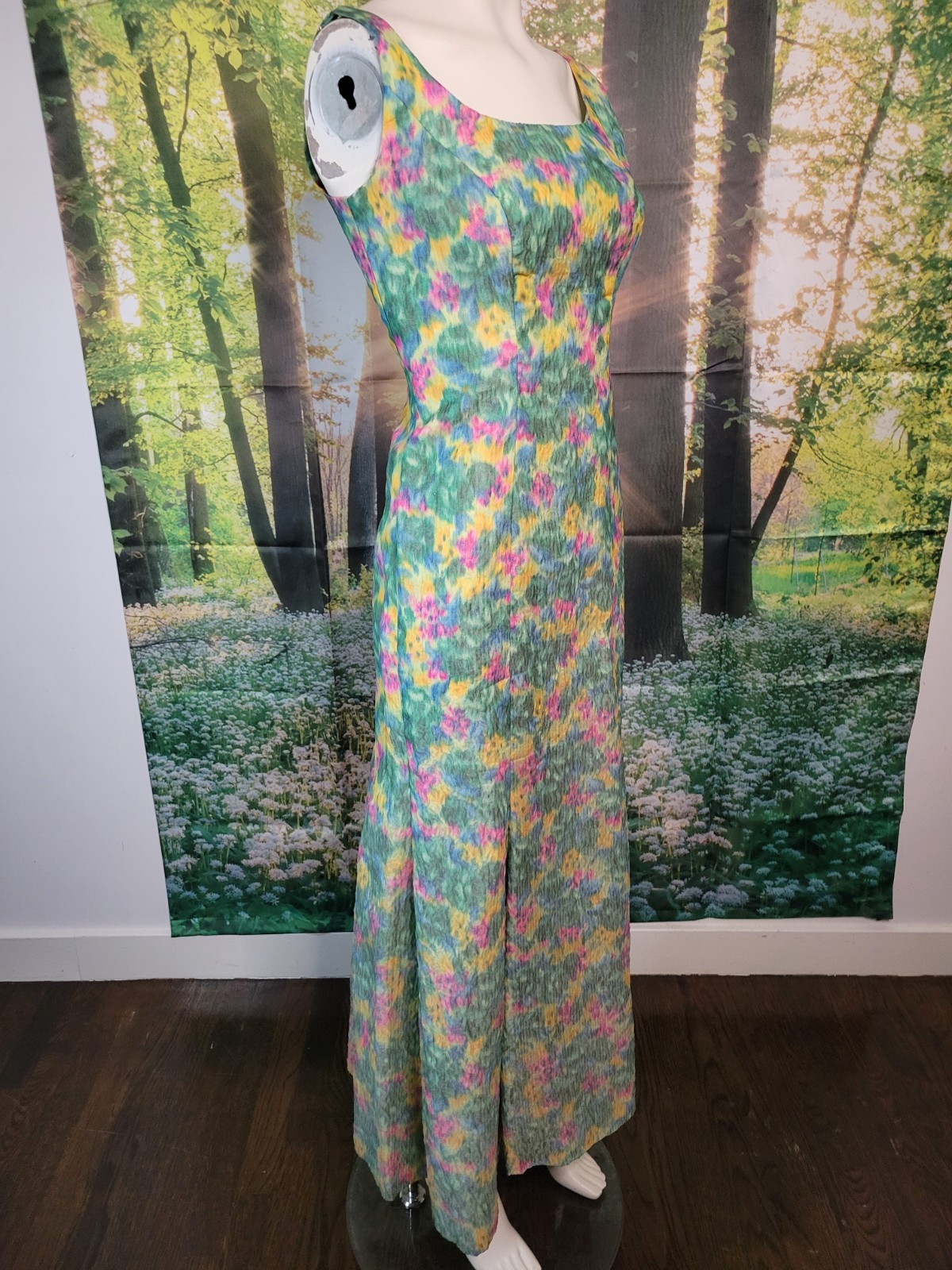Vintage 60s Lord Taylor Dress Gown Pastel Impressionist Long Garden Monet