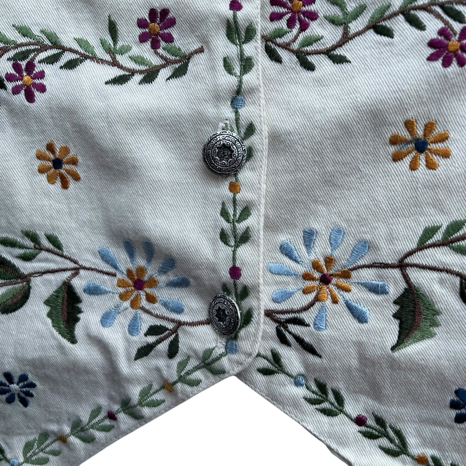 Vintage Nordic Folk Embroidered Cotton Vest Scandinavian Cottagecore Boho Size M
