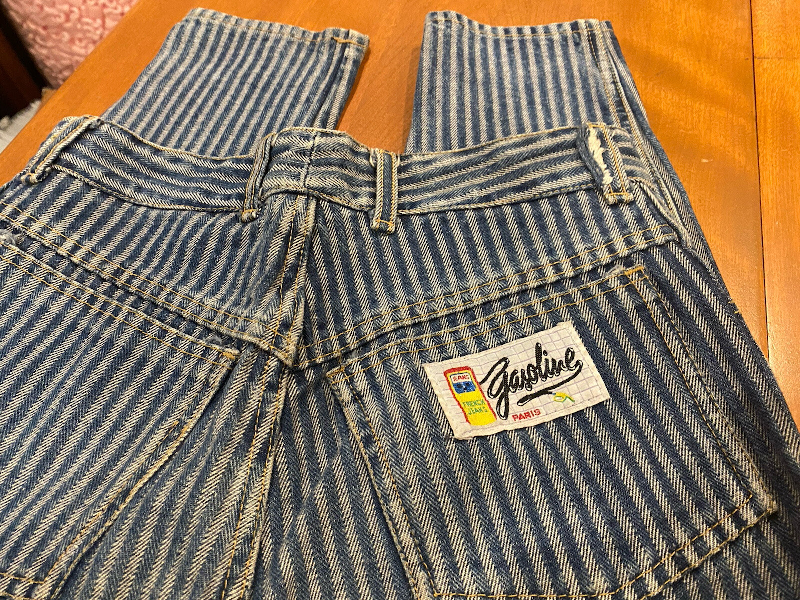 VTG 1980s High Waisted Striped GASOLINE JEANS | Paris, France | 100% Cotton | 28