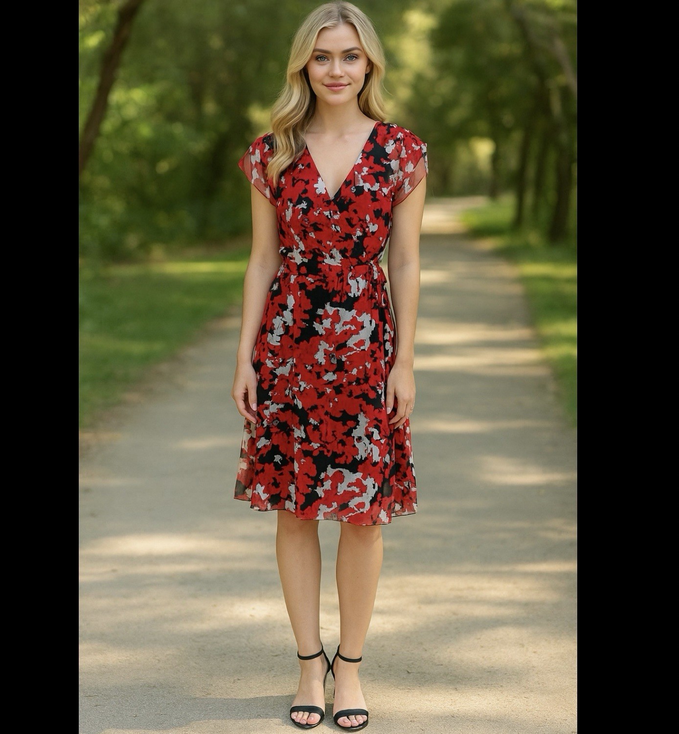 Vintage 100% Silk Y2K 90s Red Sexy Floral Dress V-neck Whymsigoth Fairy Large 14