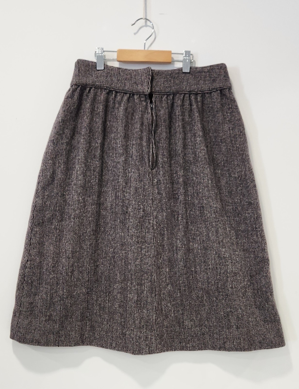Vintage 70s Pura Lana Vergen Women Brown Skirt Tweed Midi 100% Pure New Wool