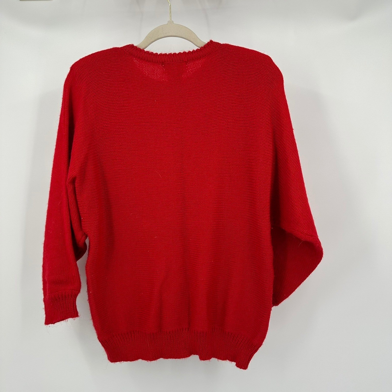 Womens Vintage Sequin Floral Grandma Sweater Size M Red Holiday Twee Festive 90s
