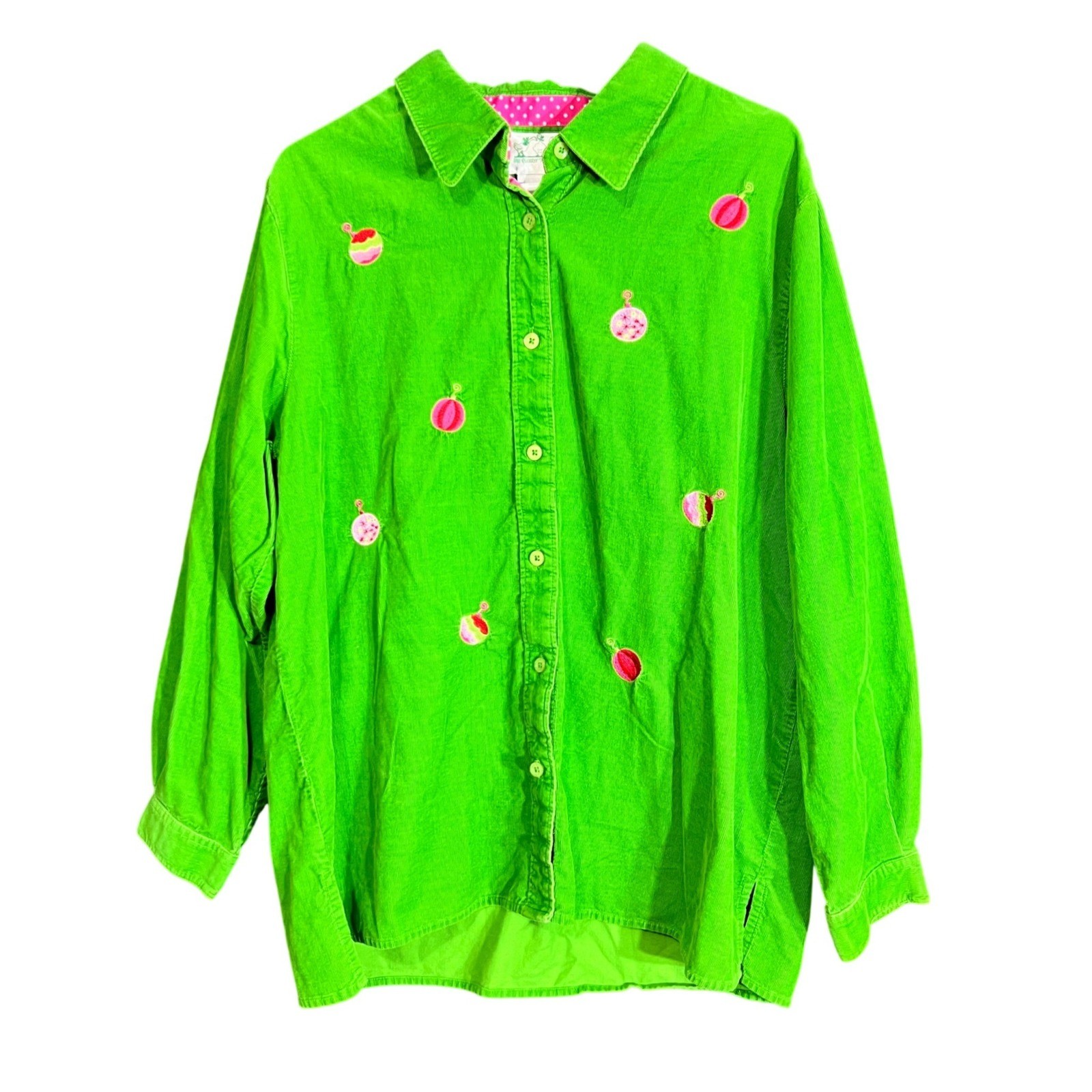 Vintage Quacker Factory Womens Size Large Christmas Ornament Corduroy Shirt