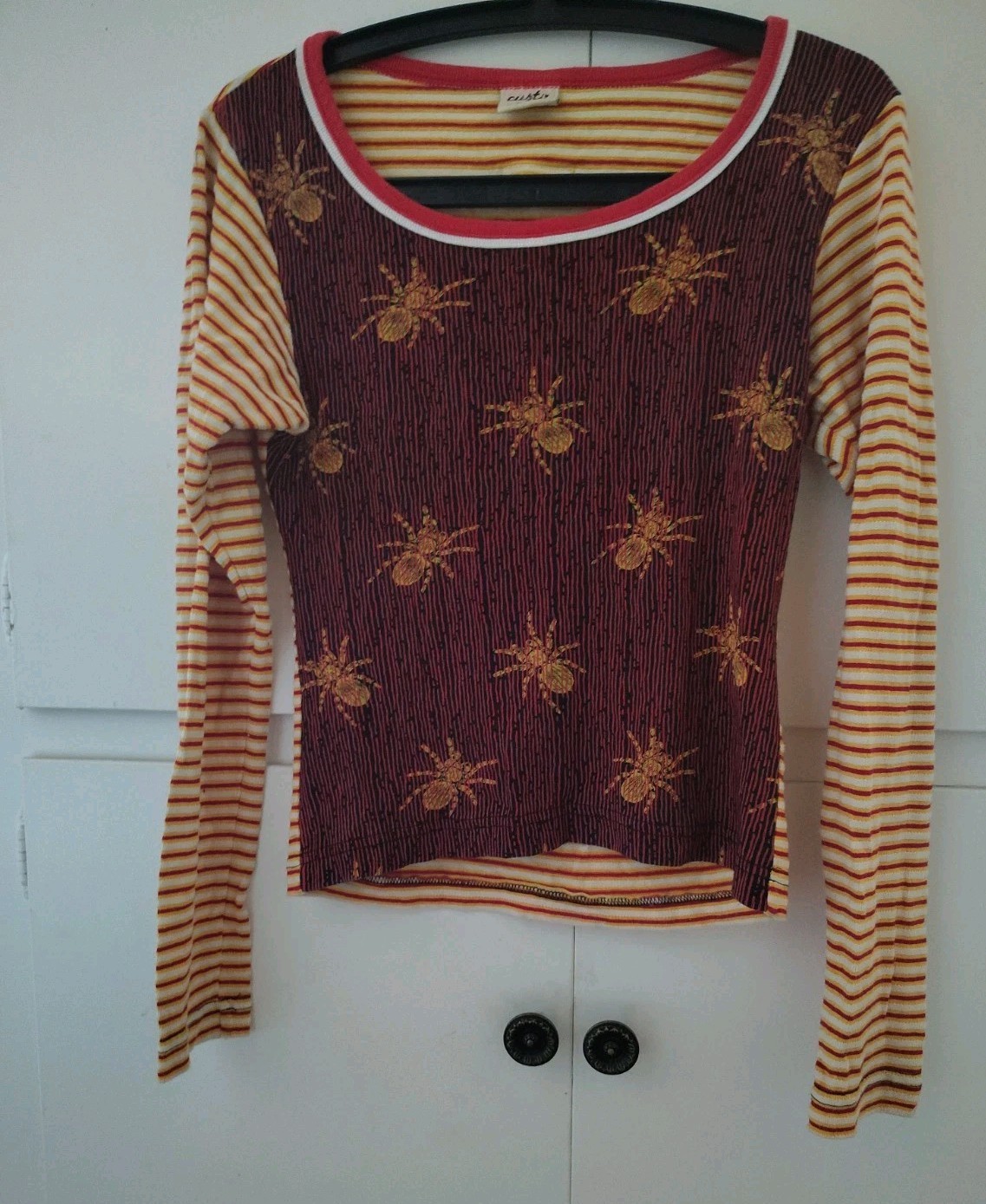 Vtg 90s Custo Graphic Spider Knit Top Long Sleeve Striped Archival Y2K Shirt